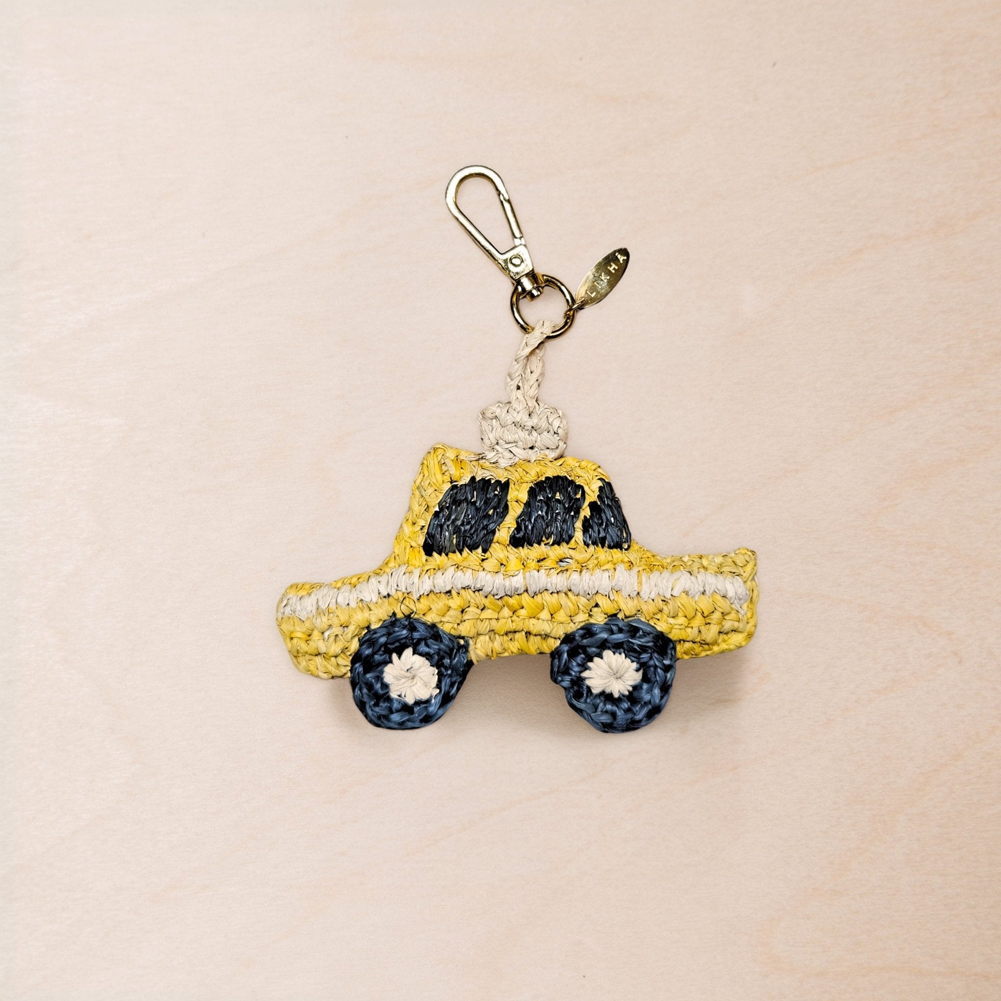 Bag charms - NYC Taxi Cab Bag Charm – Raffia Crochet Novelty Keychain | LIKHÂ - LIKHÂ