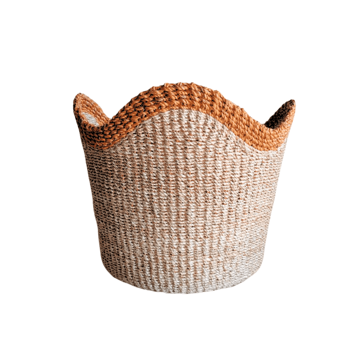 Baskets - Abaca Scallop Basket with Orange Border – Handwoven Floor Basket | LIKHÂ - LIKHÂ
