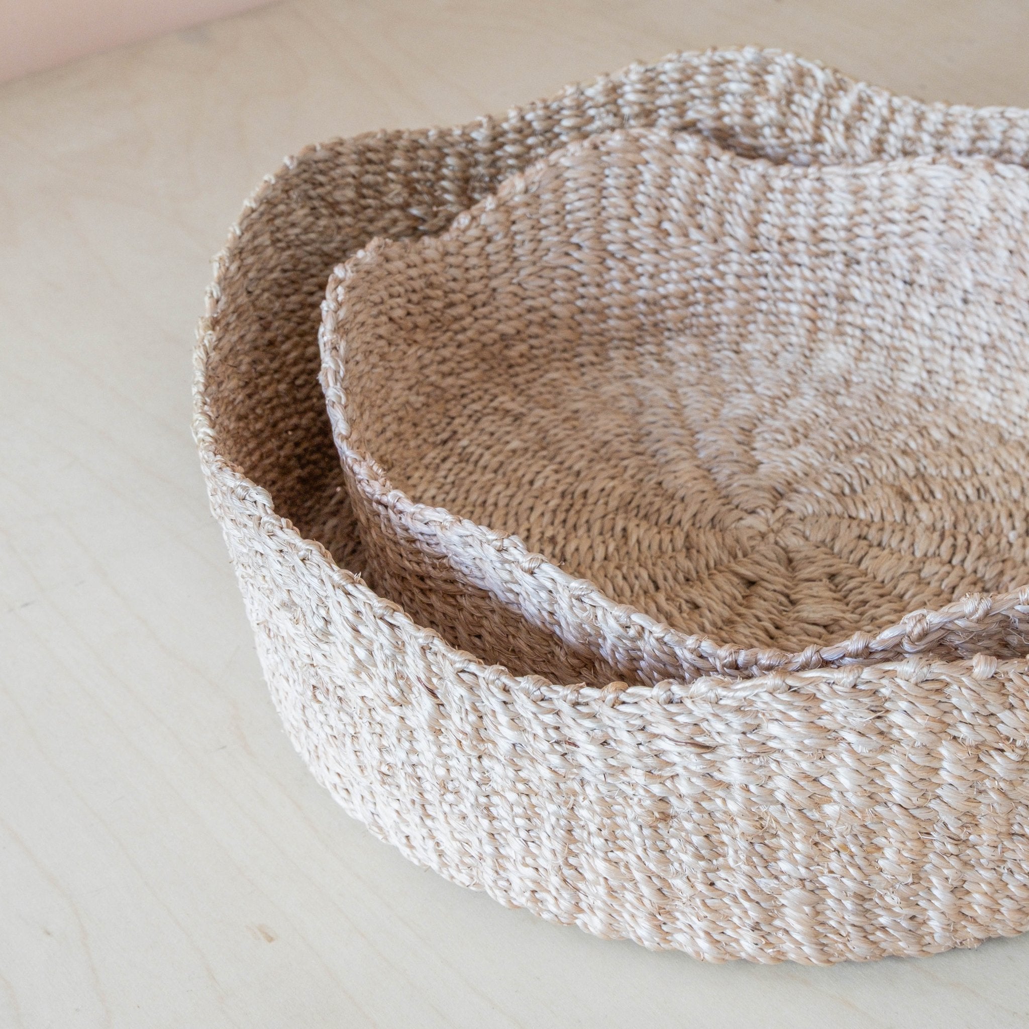 Baskets - Natural Fruit Tray Scallop, set of 2, – Handwoven Abaca Trays | LIKHÂ - LIKHÂ