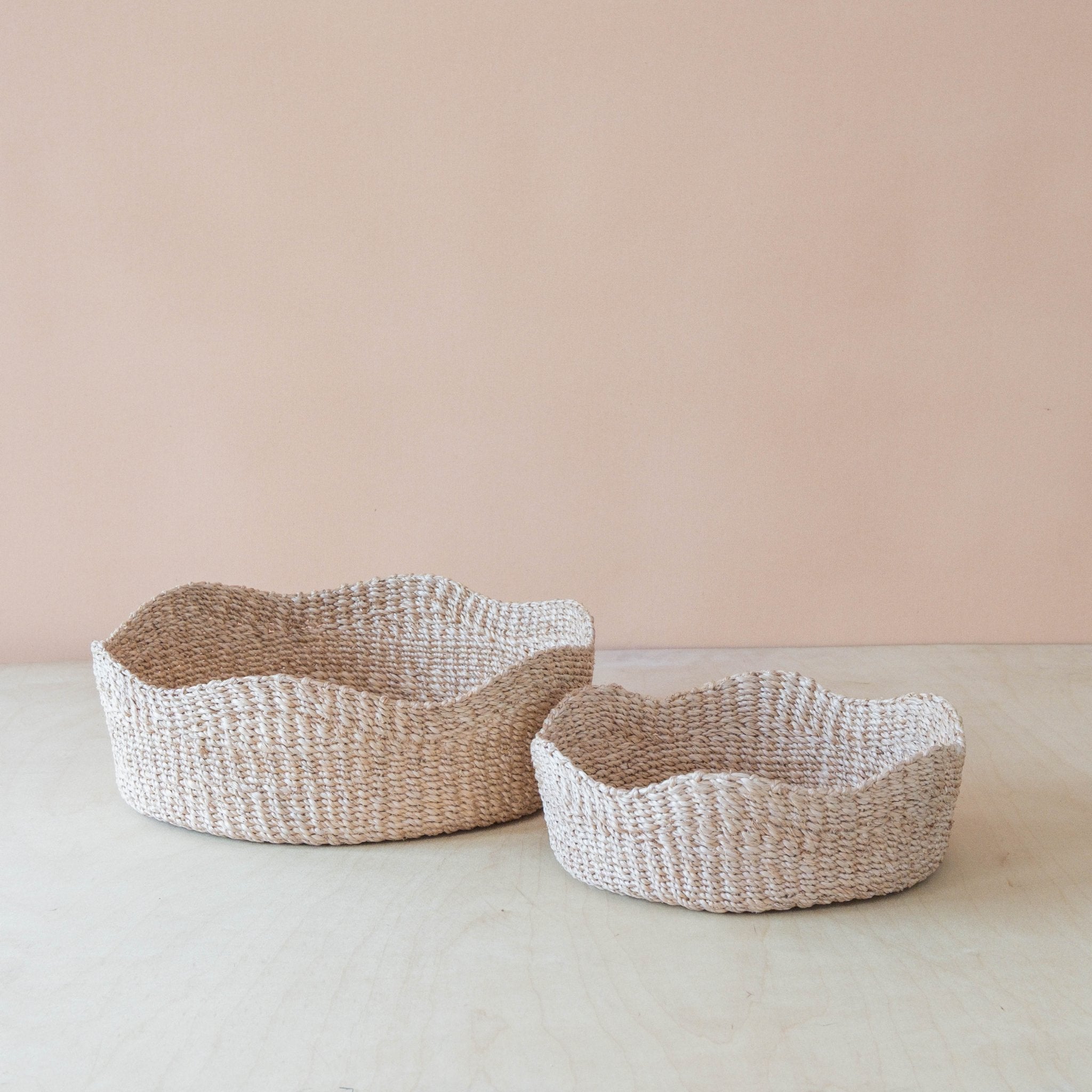 Baskets - Natural Fruit Tray Scallop, set of 2, – Handwoven Abaca Trays | LIKHÂ - LIKHÂ