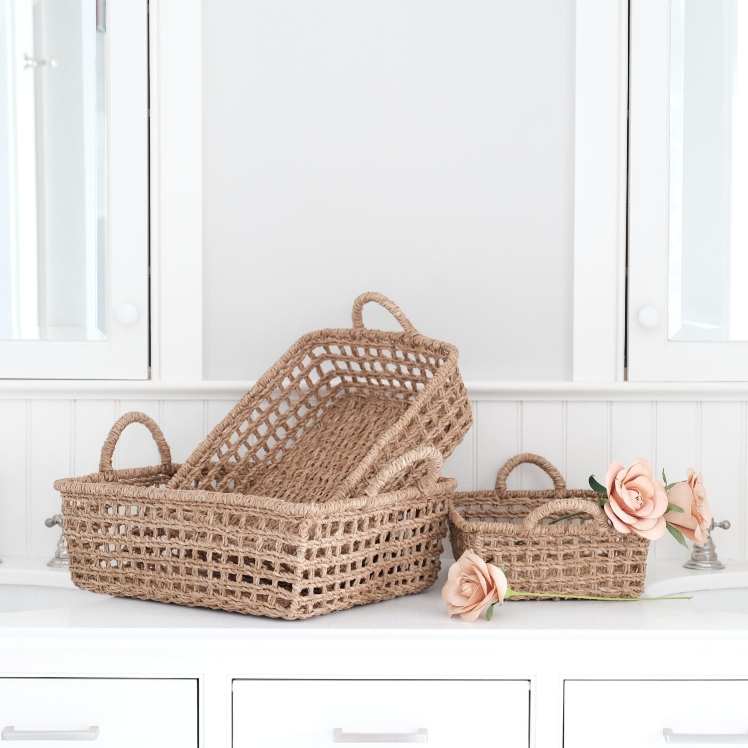 Baskets - Open Weave Rectangular Trays, set of 3 – Handcrafted Bangkuan Trays | LIKHÂ - LIKHÂ