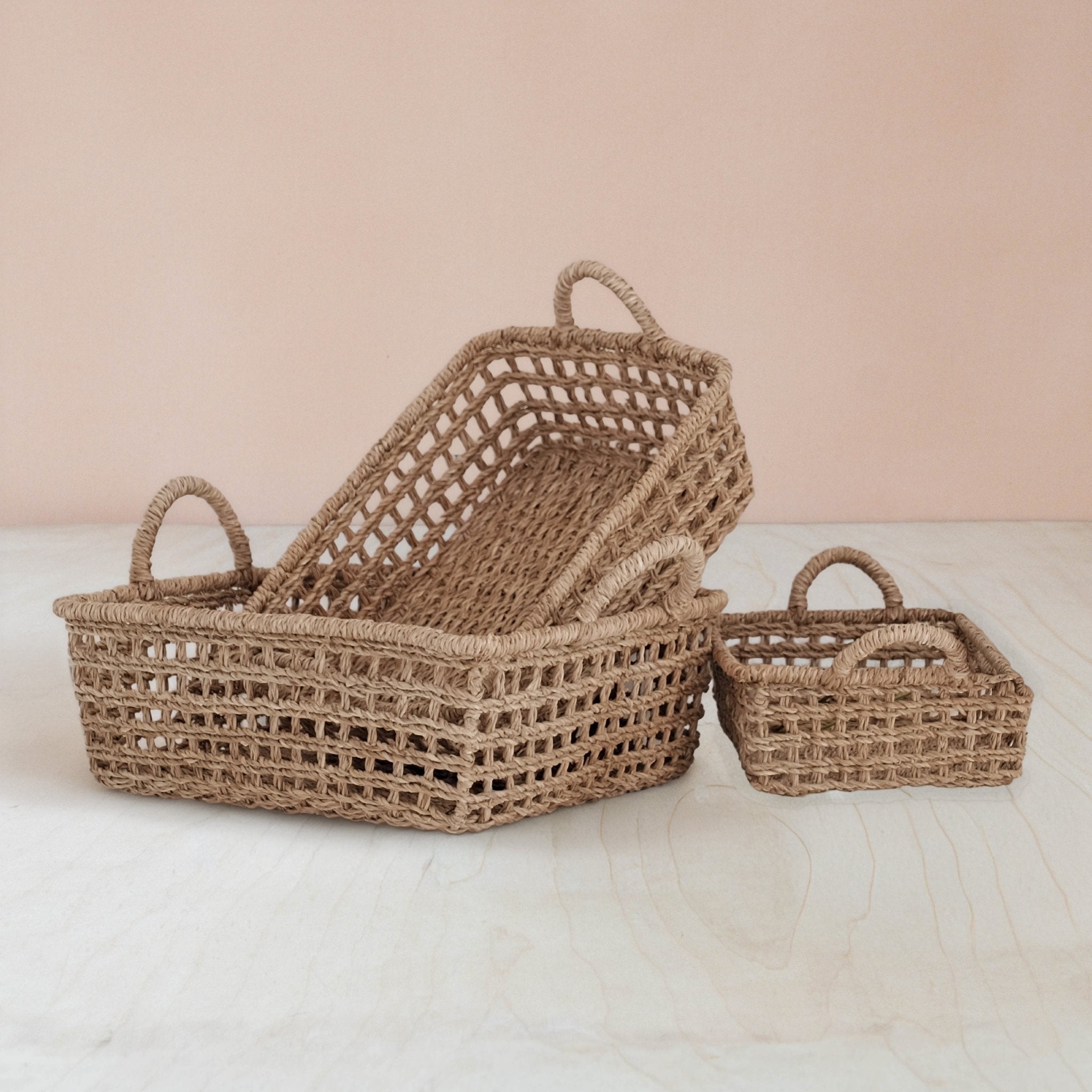 Baskets - Open Weave Rectangular Trays, set of 3 – Handcrafted Bangkuan Trays | LIKHÂ - LIKHÂ