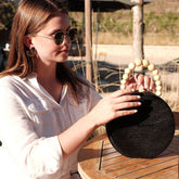 - Black Round Classic Handbag with Wood Handle - Straw Bag | LIKHÂ - LIKHÂ