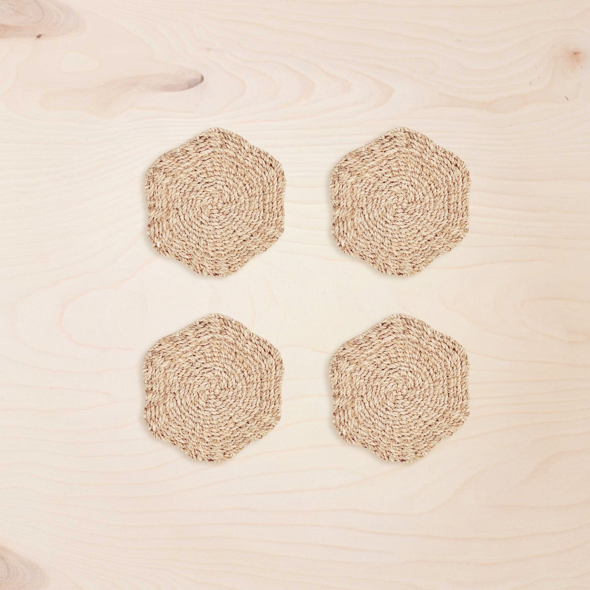 Coasters - Natural Scallop Coasters, set of 4 – Handwoven Abaca Coasters | LIKHÂ - LIKHÂ