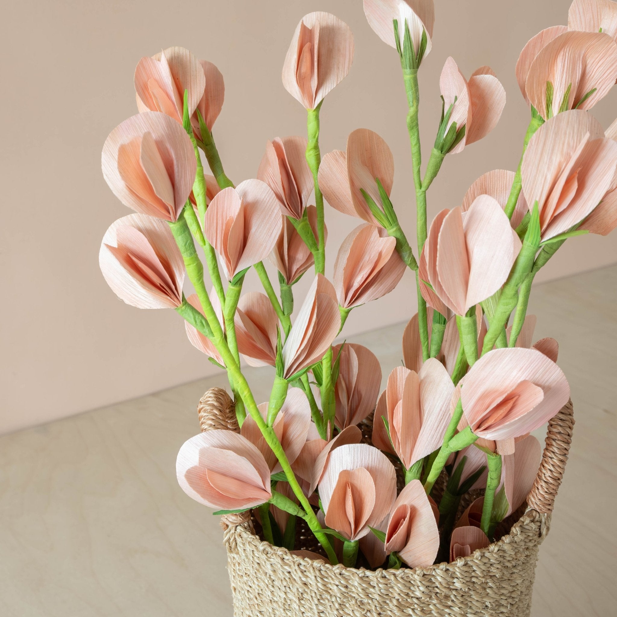 flower - Light Peach Pink Corn Husk Flower Branches, case of 6 – Handcrafted Flower Branches | LIKHÂ - LIKHÂ