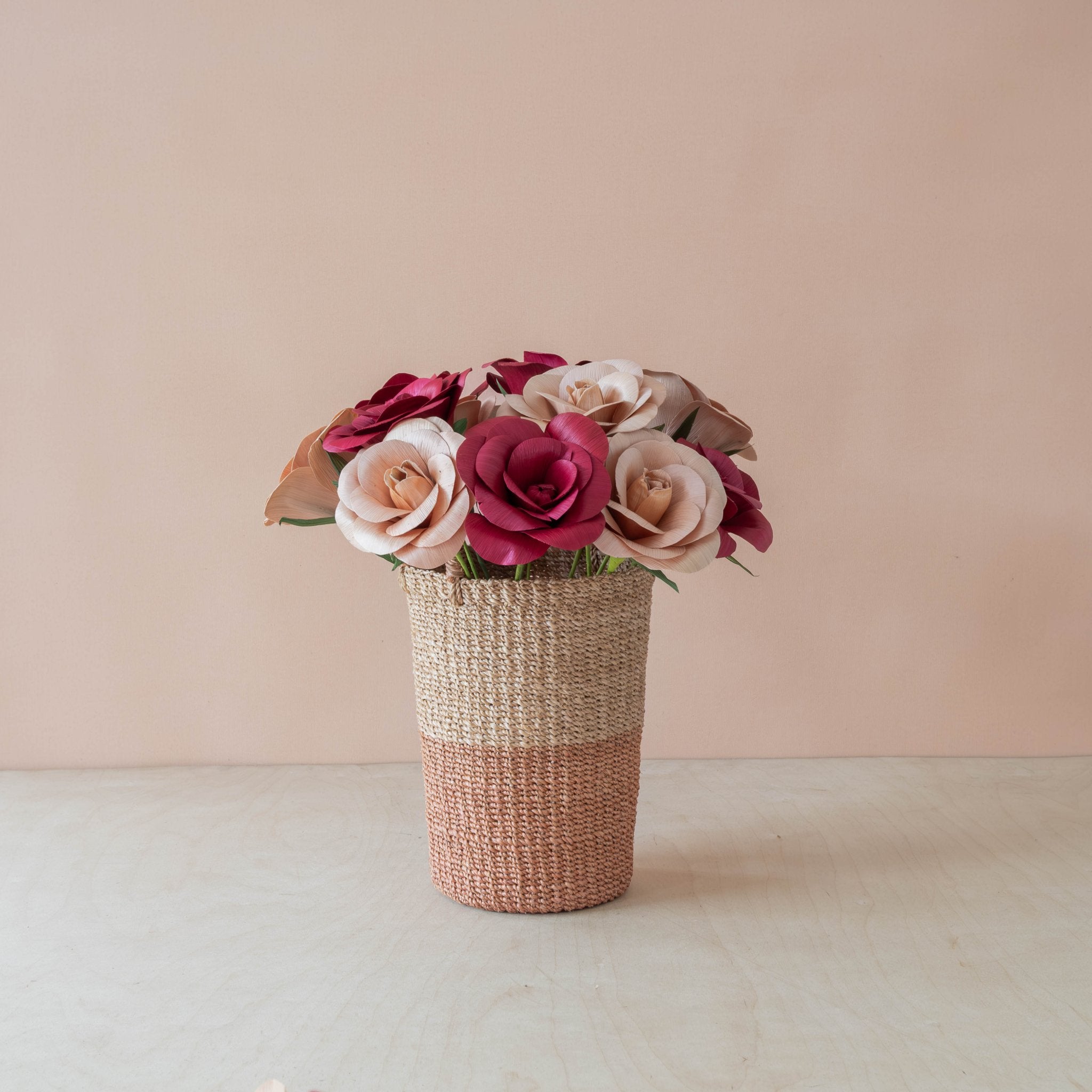 flower - Light Peach Pink Rose Corn Husk Flowers, case of 6 – Handcrafted Floral Stems | LIKHÂ - LIKHÂ