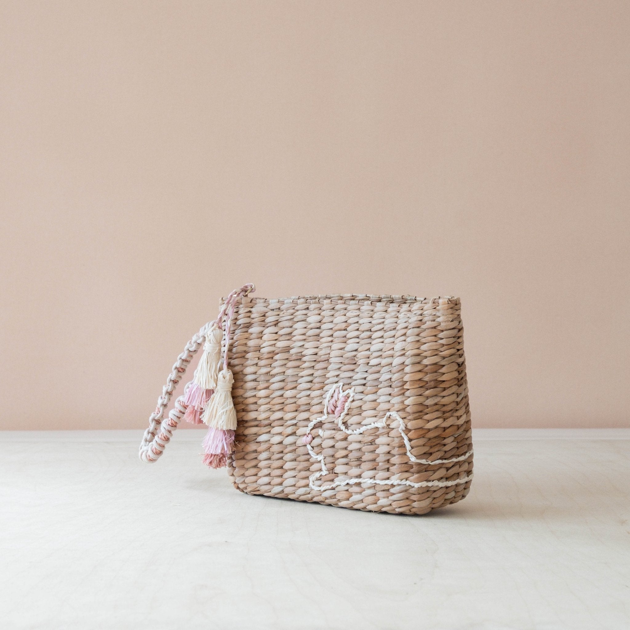 Handbags - Mini Woven Pouch with Wristlet and Embroidered Bunny – Handcrafted Wristlet | LIKHÂ - LIKHÂ