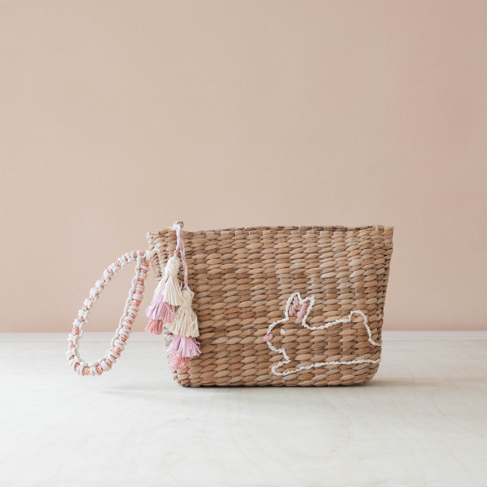 Handbags - Mini Woven Pouch with Wristlet and Embroidered Bunny – Handcrafted Wristlet | LIKHÂ - LIKHÂ