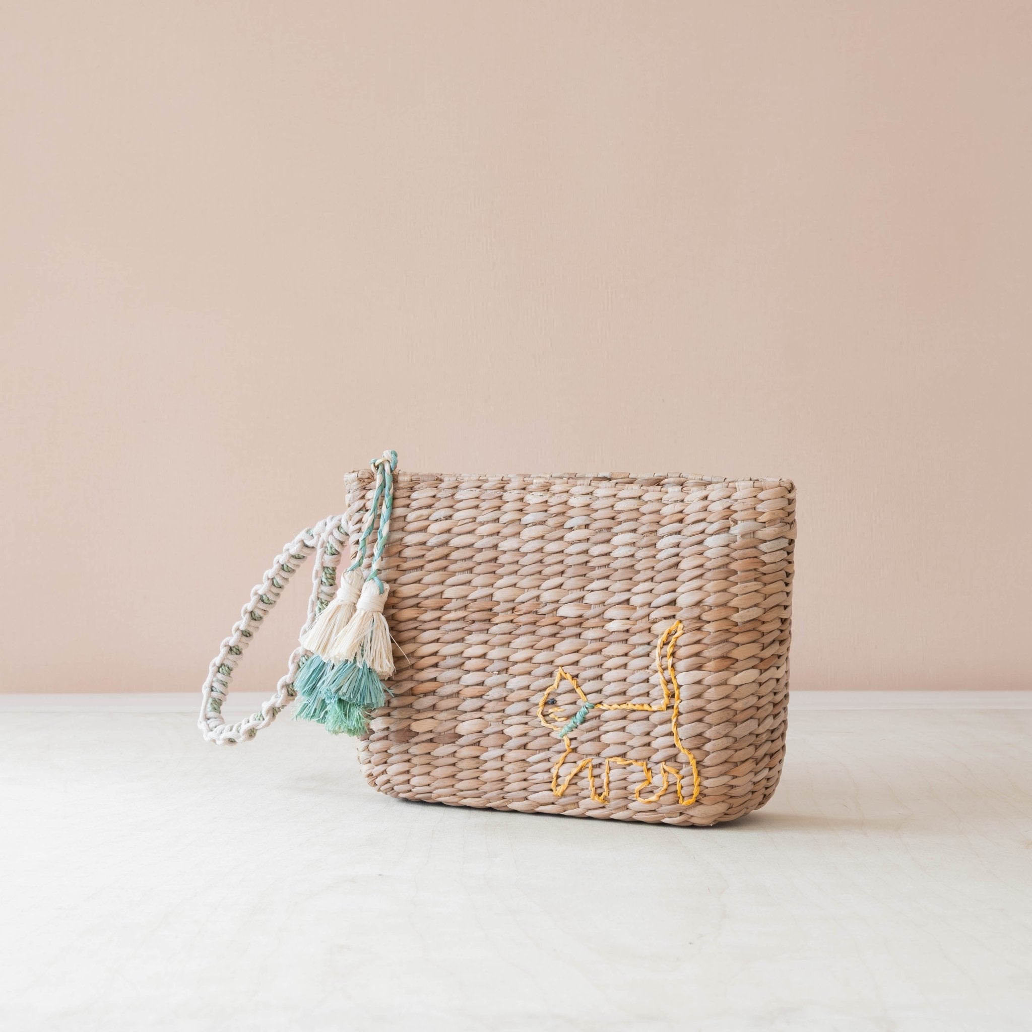 Handbags - Mini Woven Pouch with Wristlet and Embroidered Cat – Handwoven Wristlet | LIKHÂ - LIKHÂ