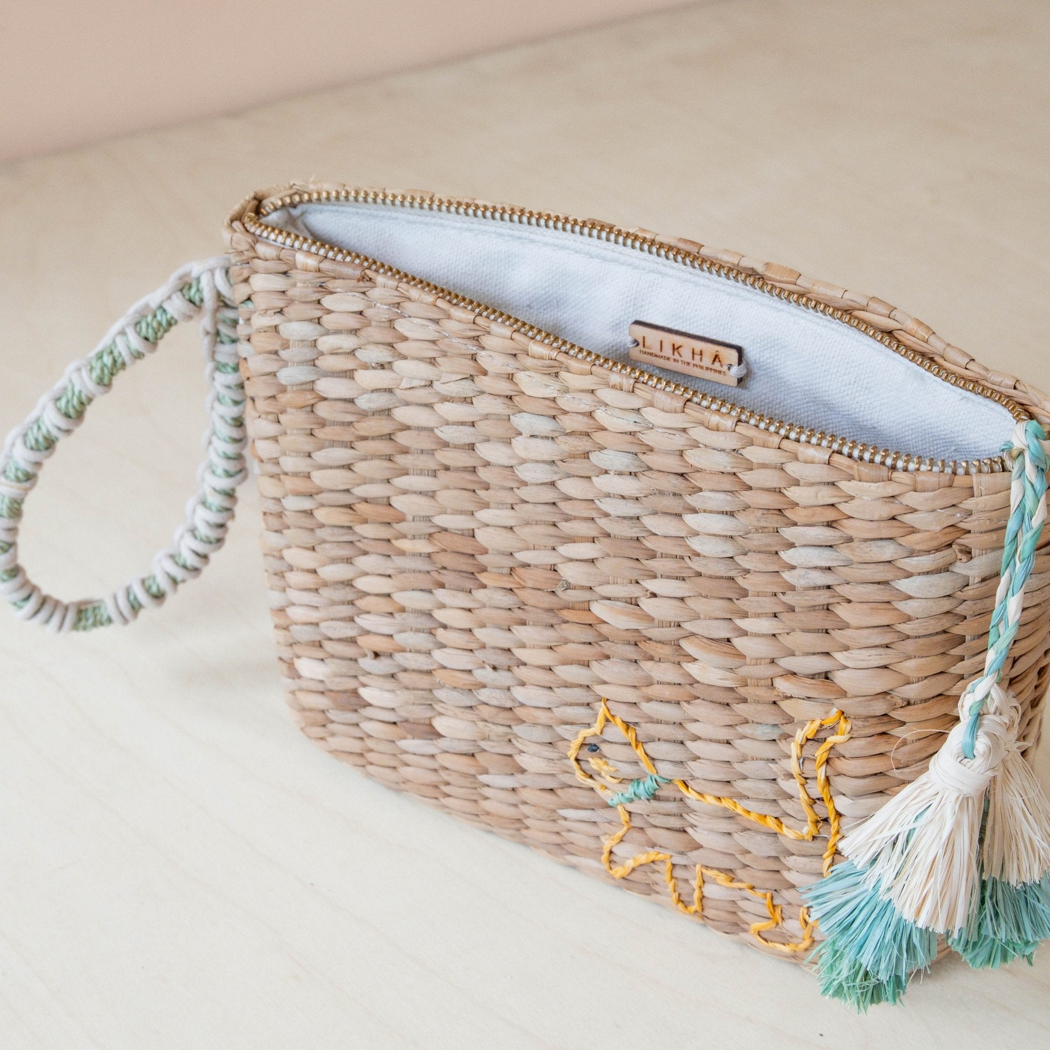 Handbags - Mini Woven Pouch with Wristlet and Embroidered Cat – Handwoven Wristlet | LIKHÂ - LIKHÂ