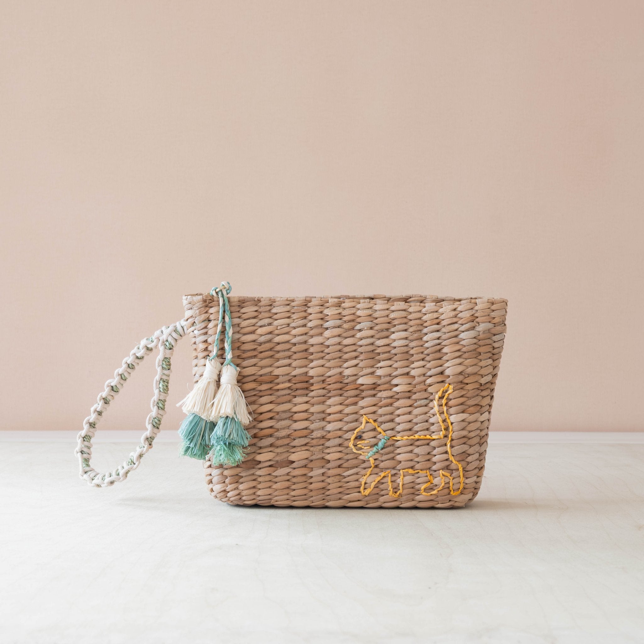 Handbags - Mini Woven Pouch with Wristlet and Embroidered Cat – Handwoven Wristlet | LIKHÂ - LIKHÂ