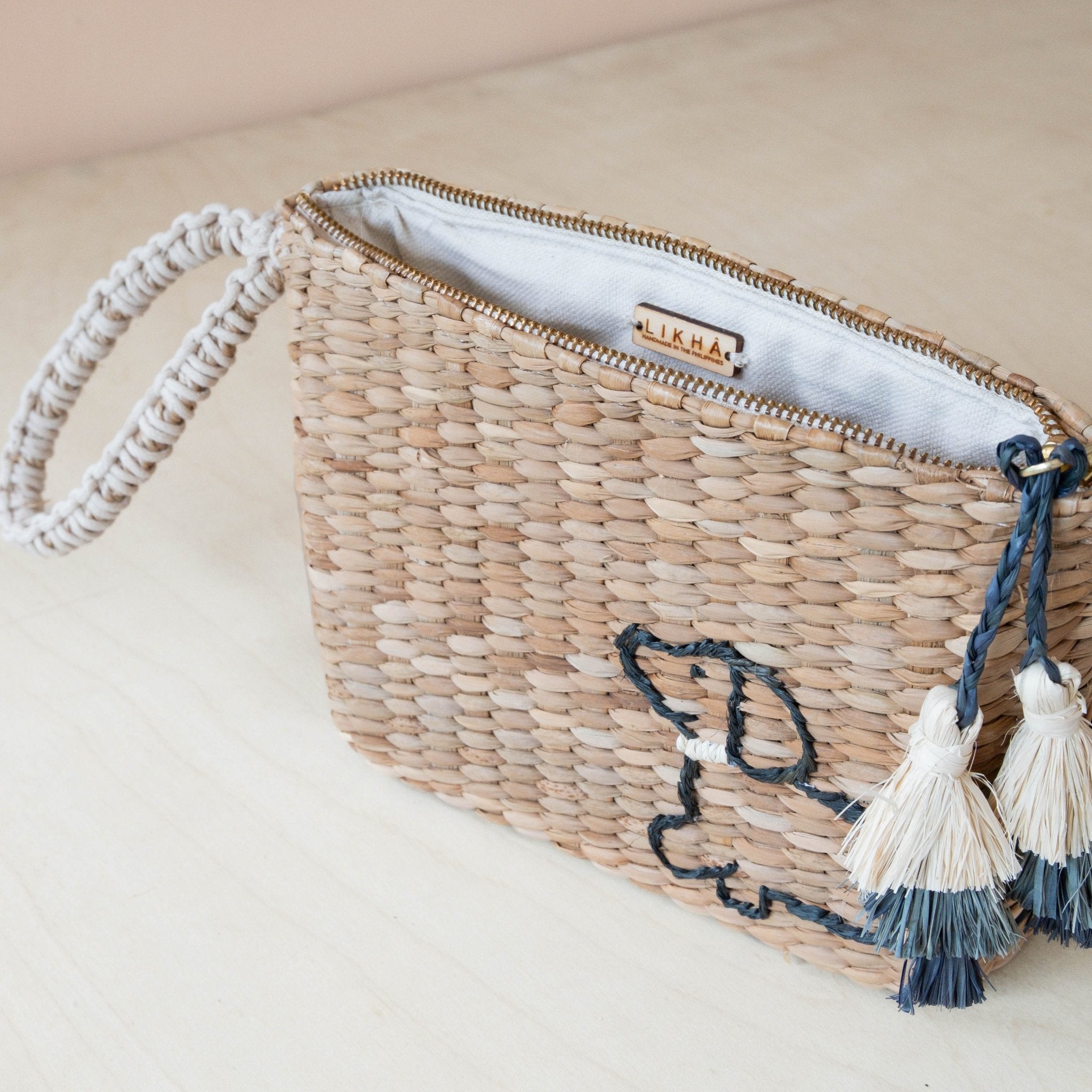 Handbags - Mini Woven Pouch with Wristlet and Embroidered Dachshund – Handcrafted Wristlet | LIKHÂ - LIKHÂ