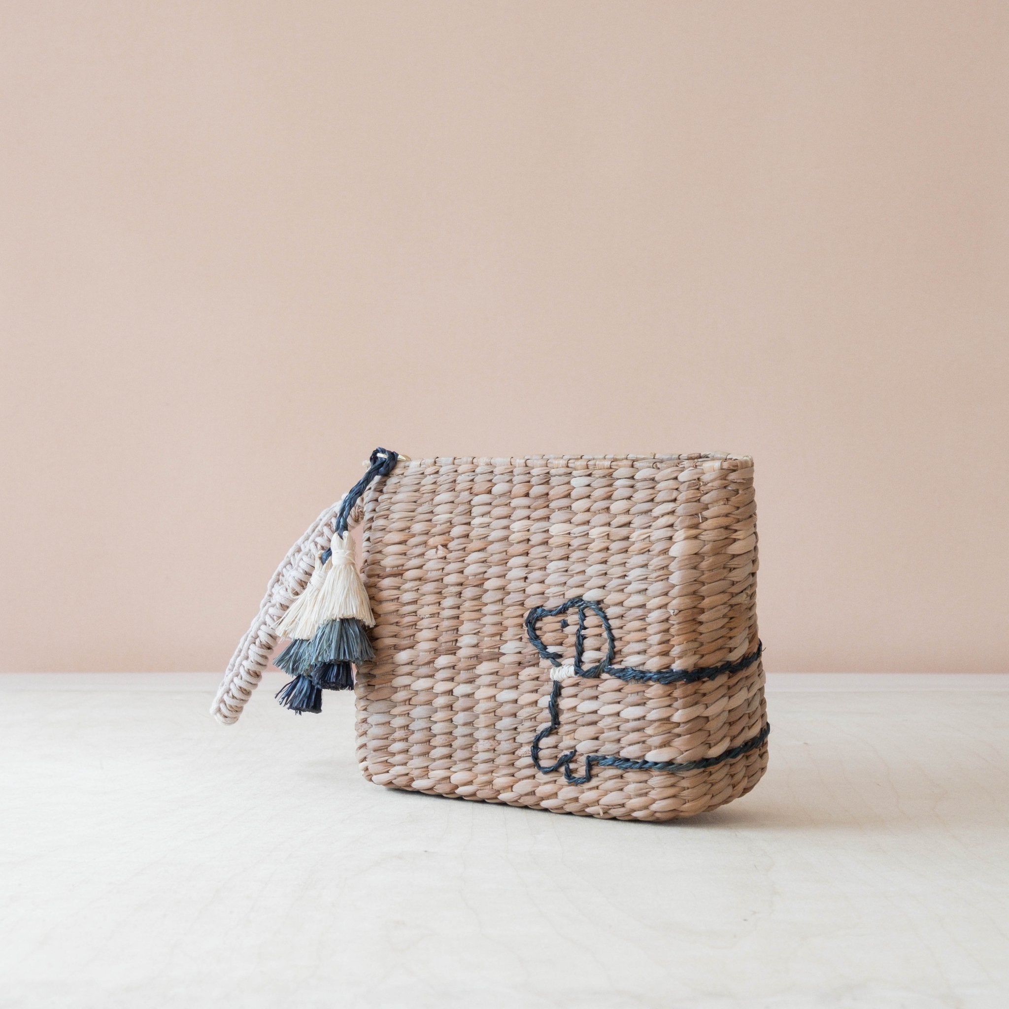 Handbags - Mini Woven Pouch with Wristlet and Embroidered Dachshund – Handcrafted Wristlet | LIKHÂ - LIKHÂ