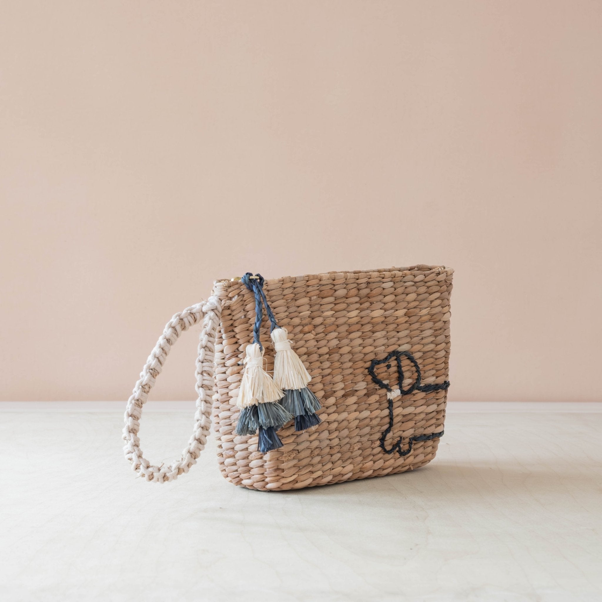 Handbags - Mini Woven Pouch with Wristlet and Embroidered Dachshund – Handcrafted Wristlet | LIKHÂ - LIKHÂ