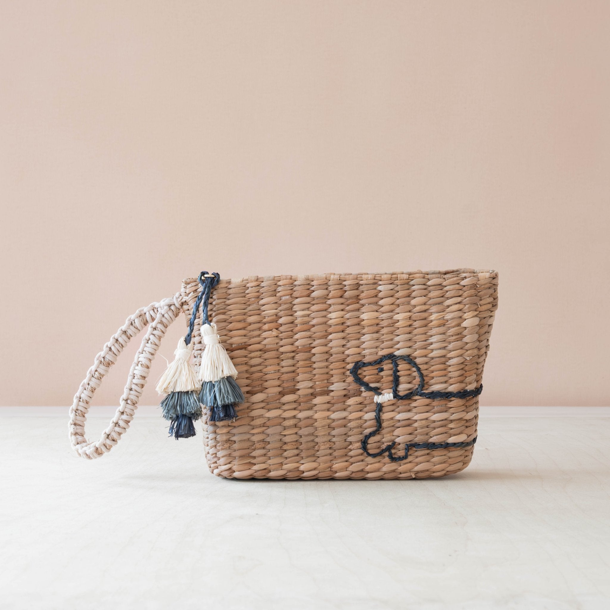 Handbags - Mini Woven Pouch with Wristlet and Embroidered Dachshund – Handcrafted Wristlet | LIKHÂ - LIKHÂ