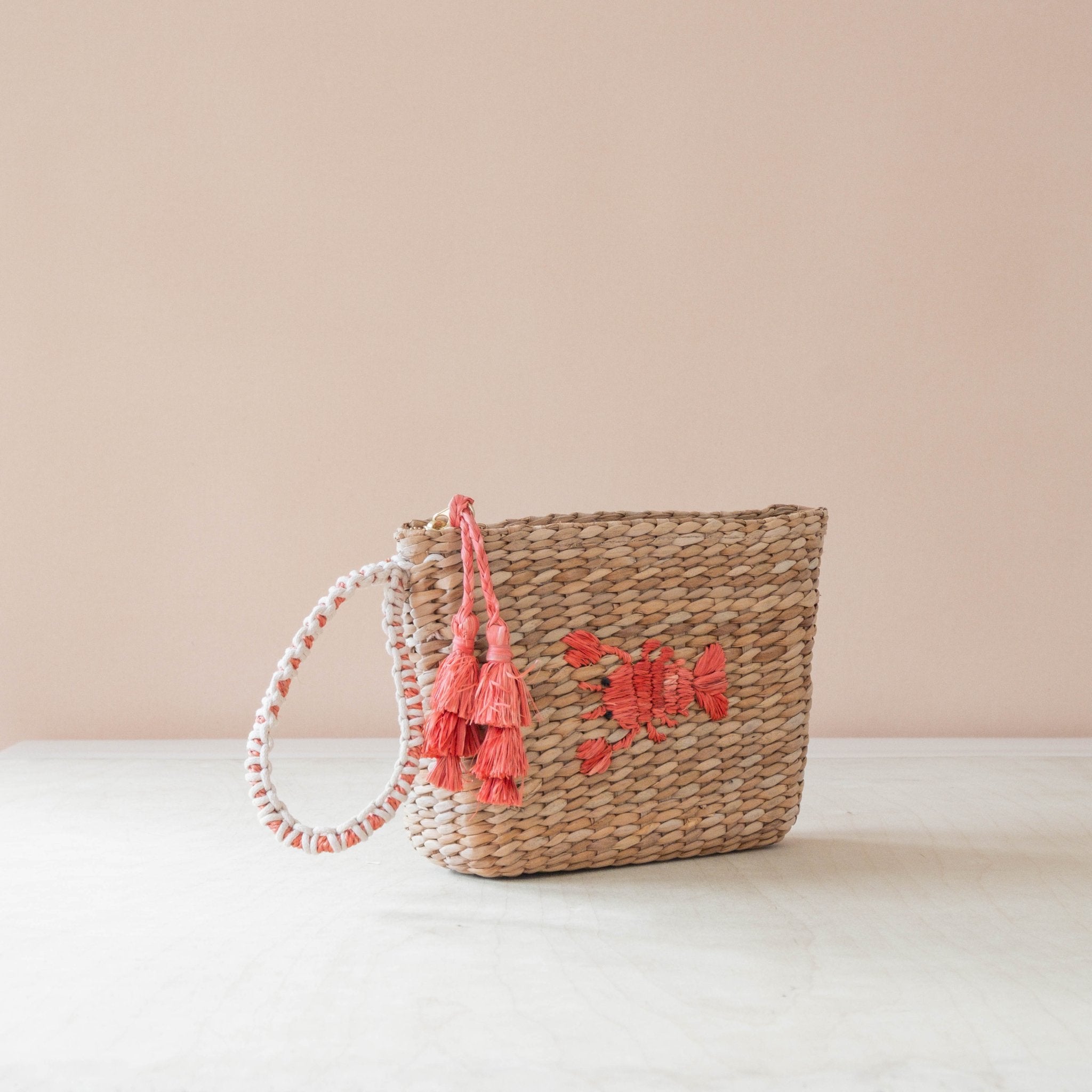 Handbags - Mini Woven Pouch with Wristlet and Embroidered Lobster – Artisan Wristlet | LIKHÂ - LIKHÂ