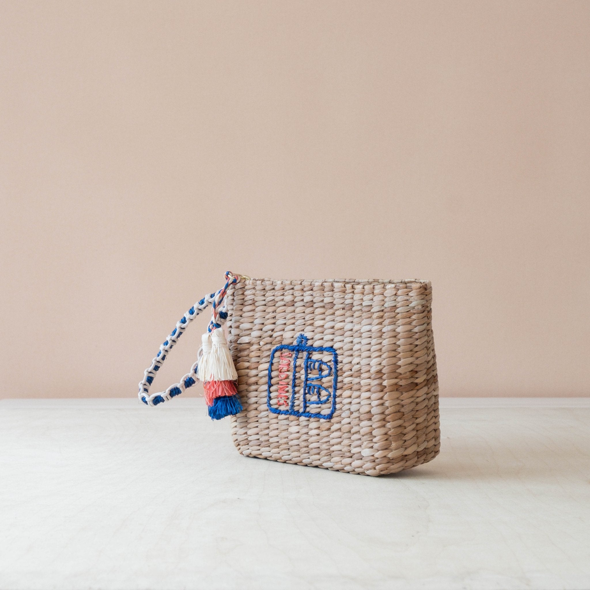 Handbags - Mini Woven Pouch with Wristlet and Embroidered Sardine Can – Handwoven Pouch | LIKHÂ - LIKHÂ