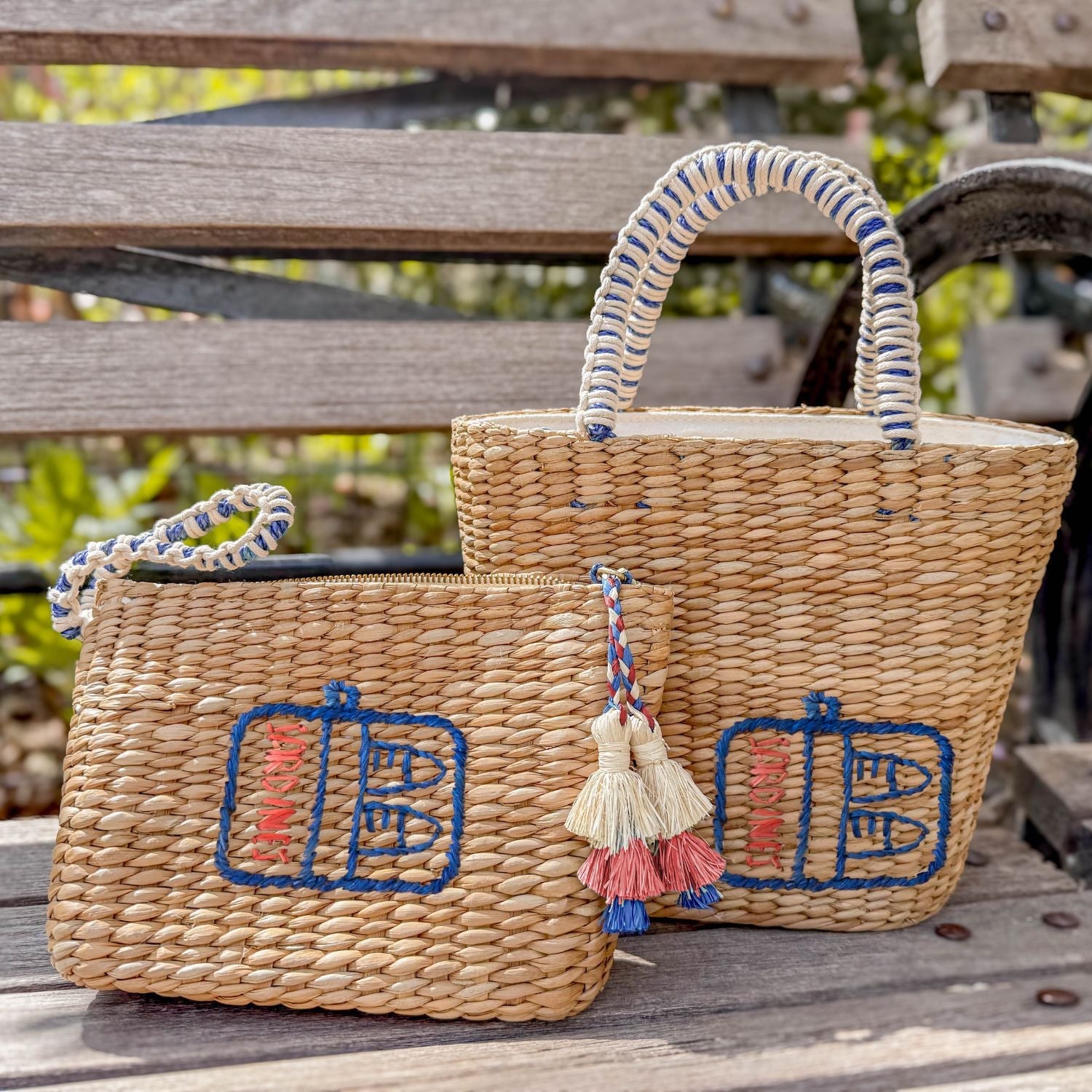 Handbags - Mini Woven Pouch with Wristlet and Embroidered Sardine Can – Handwoven Pouch | LIKHÂ - LIKHÂ