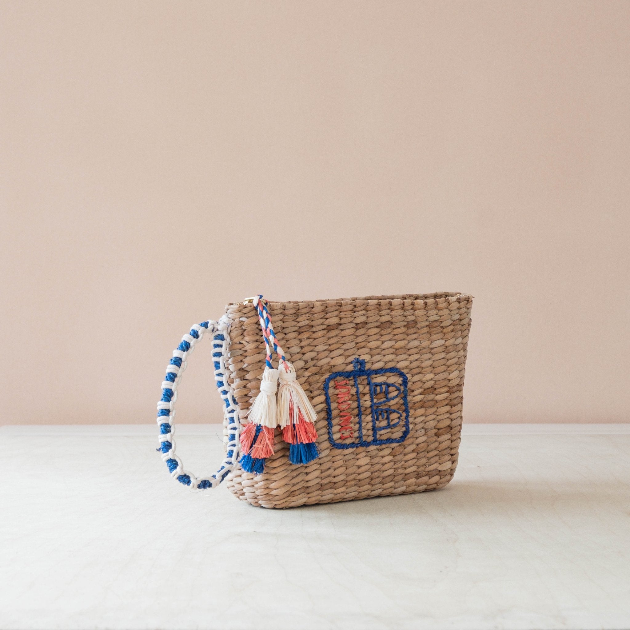 Handbags - Mini Woven Pouch with Wristlet and Embroidered Sardine Can – Handwoven Pouch | LIKHÂ - LIKHÂ