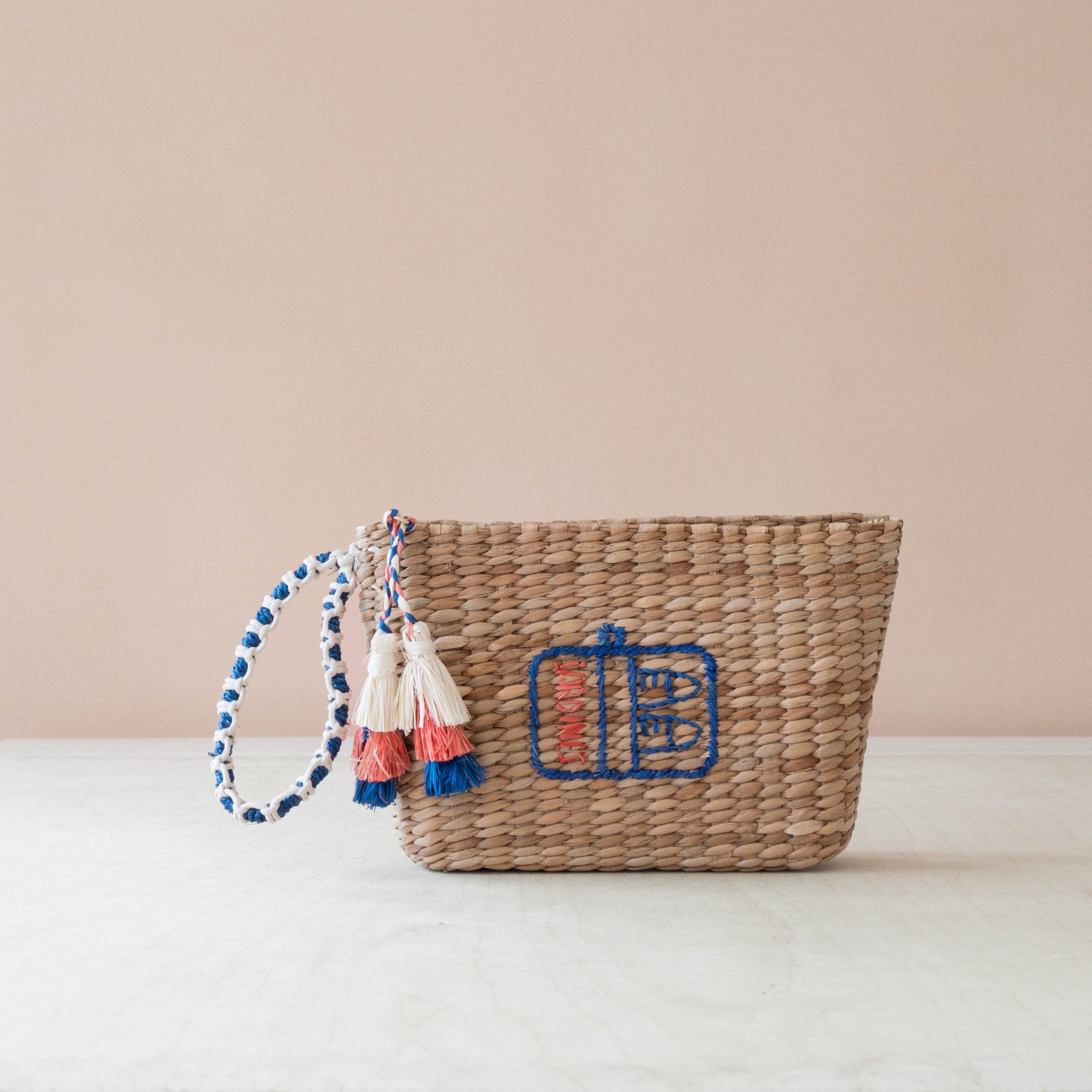 Handbags - Mini Woven Pouch with Wristlet and Embroidered Sardine Can – Handwoven Pouch | LIKHÂ - LIKHÂ