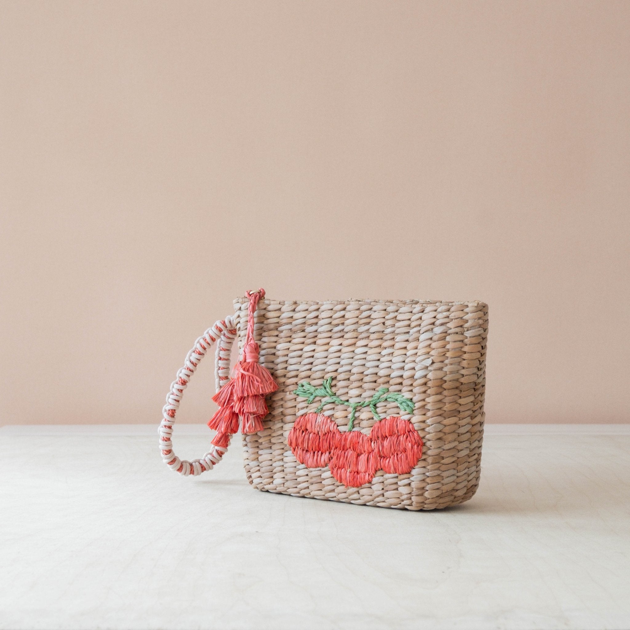 Handbags - Mini Woven Pouch with Wristlet and Embroidered Tomato – Artisan Wristlet | LIKHÂ - LIKHÂ