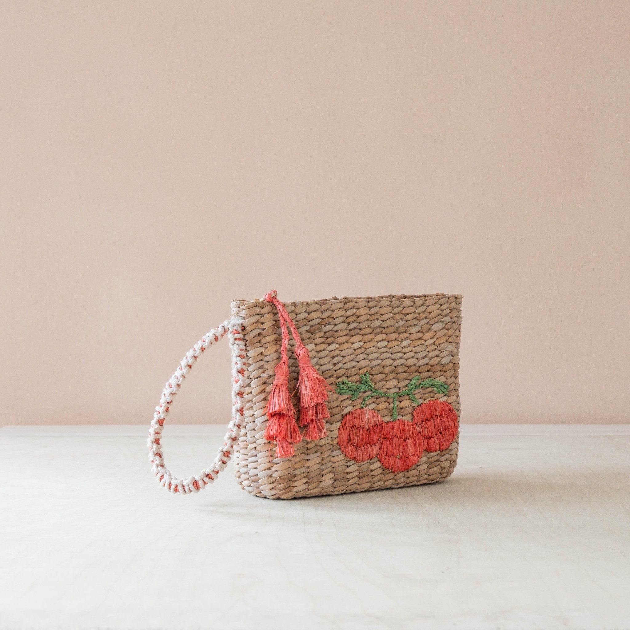 Handbags - Mini Woven Pouch with Wristlet and Embroidered Tomato – Artisan Wristlet | LIKHÂ - LIKHÂ