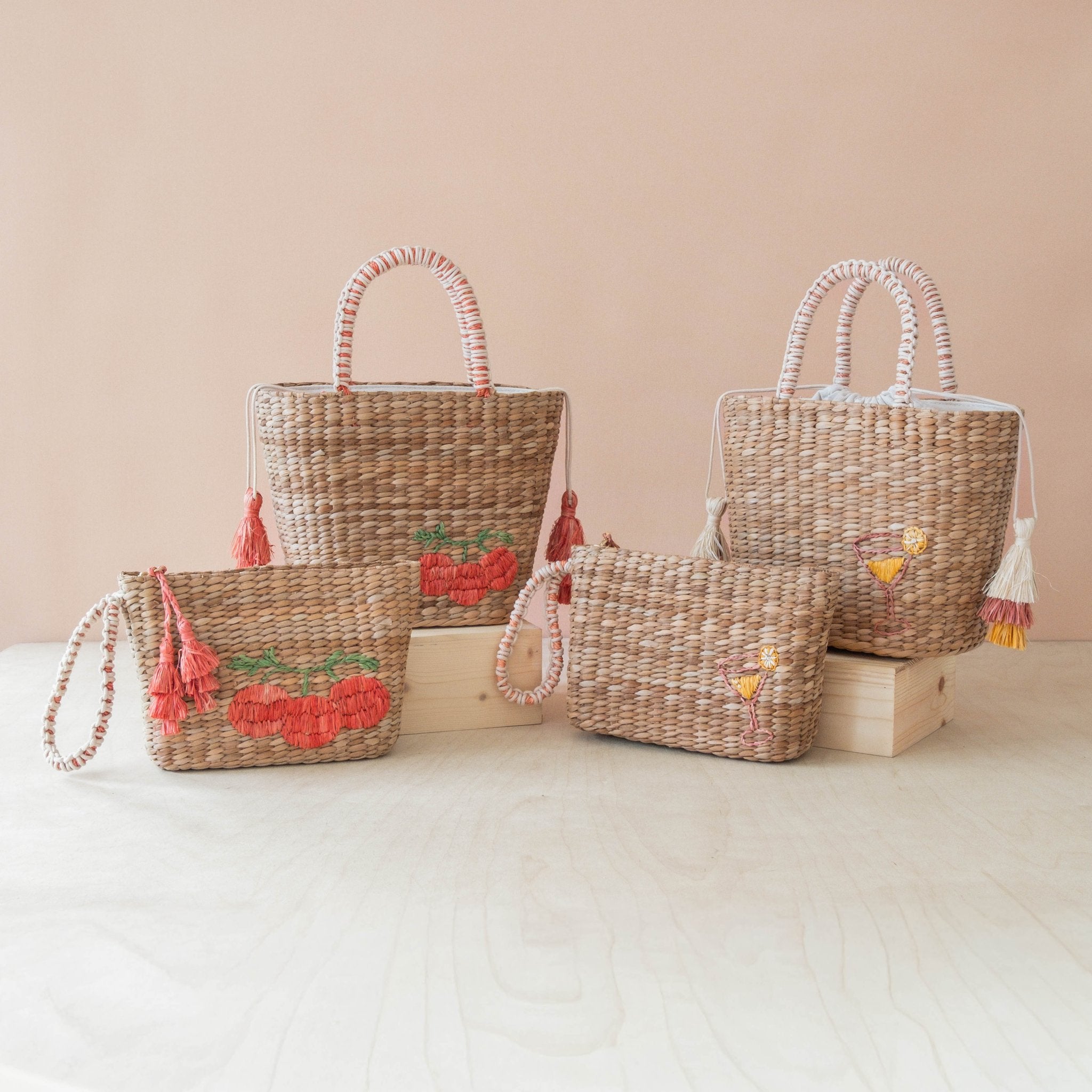 Handbags - Mini Woven Pouch with Wristlet and Embroidered Tomato – Artisan Wristlet | LIKHÂ - LIKHÂ