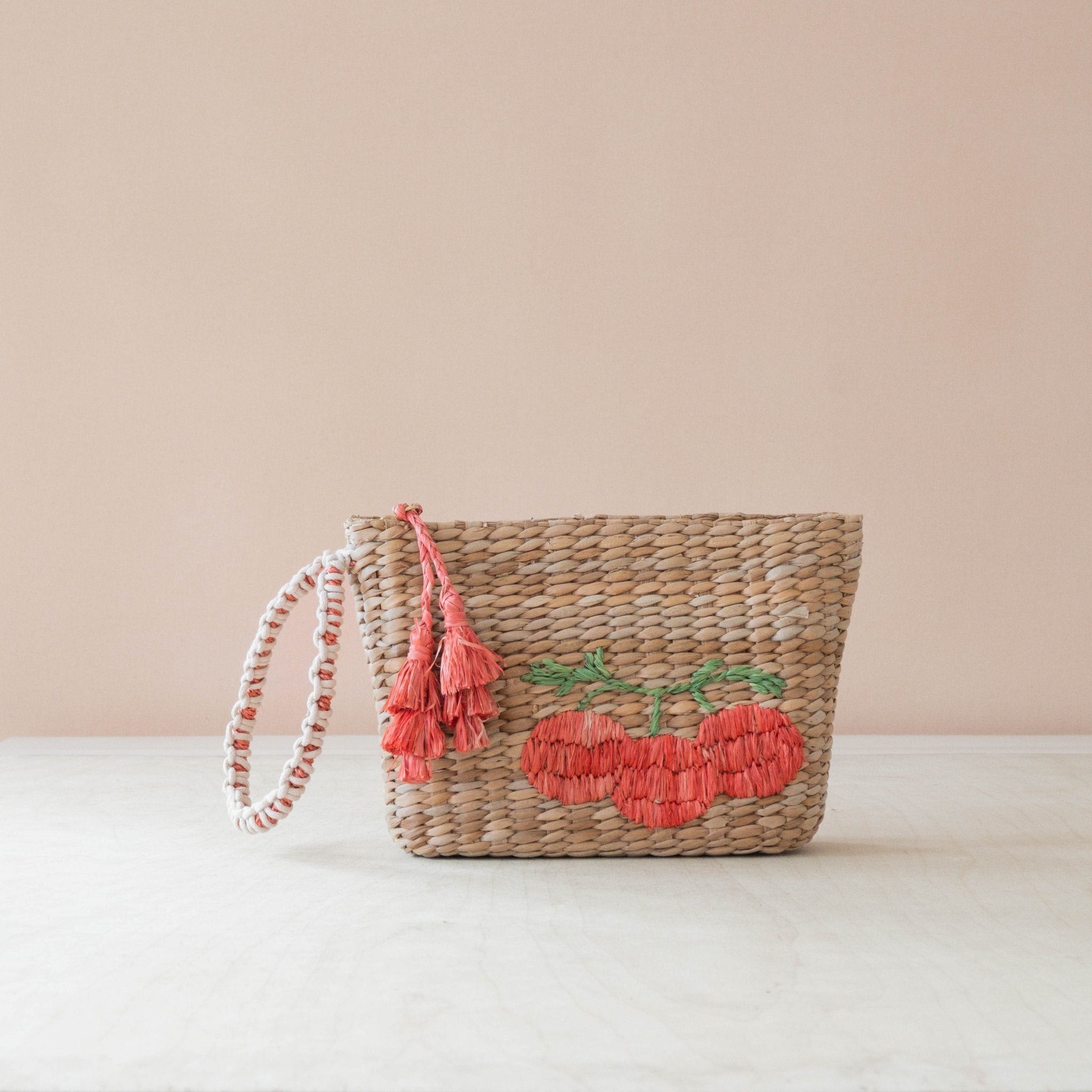 Handbags - Mini Woven Pouch with Wristlet and Embroidered Tomato – Artisan Wristlet | LIKHÂ - LIKHÂ