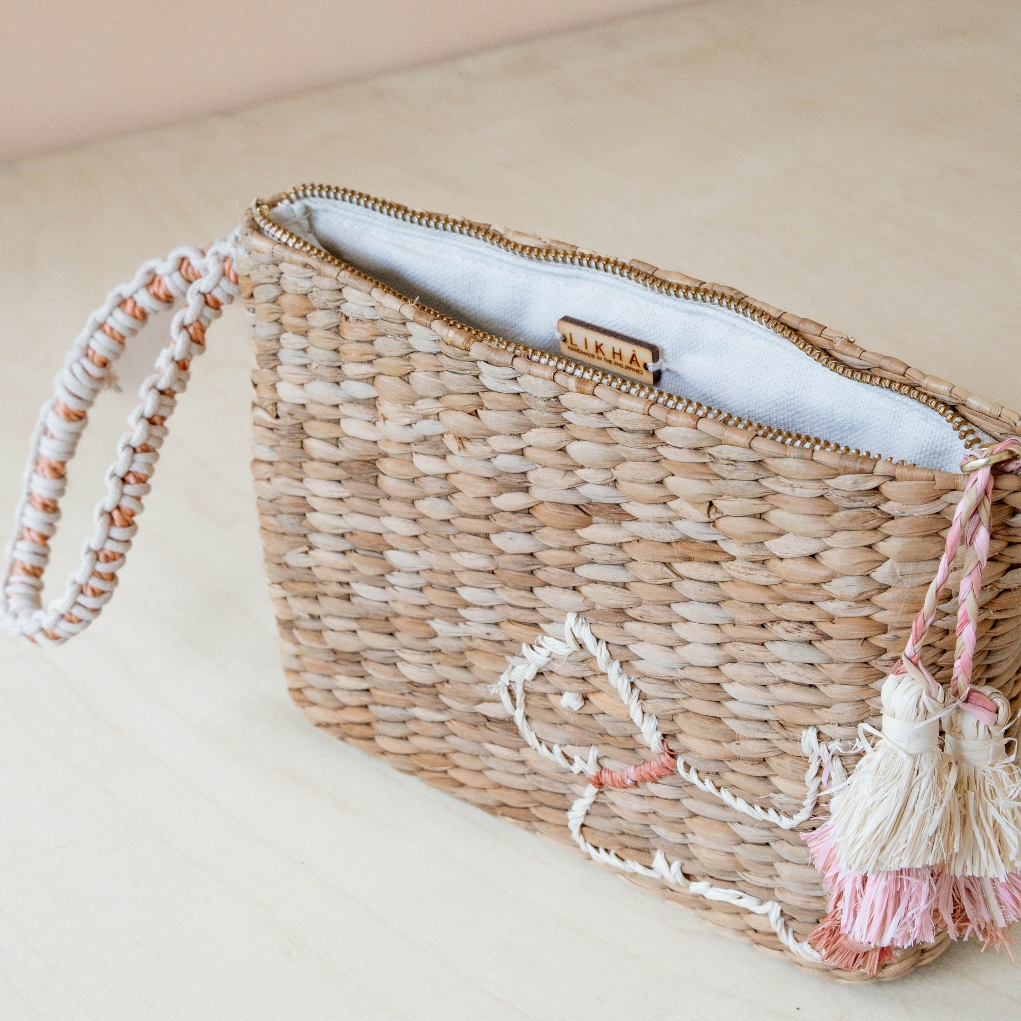 Handbags - Mini Woven Pouch with Wristlet and Embroidered Westie – Artisan Pouch | LIKHÂ - LIKHÂ