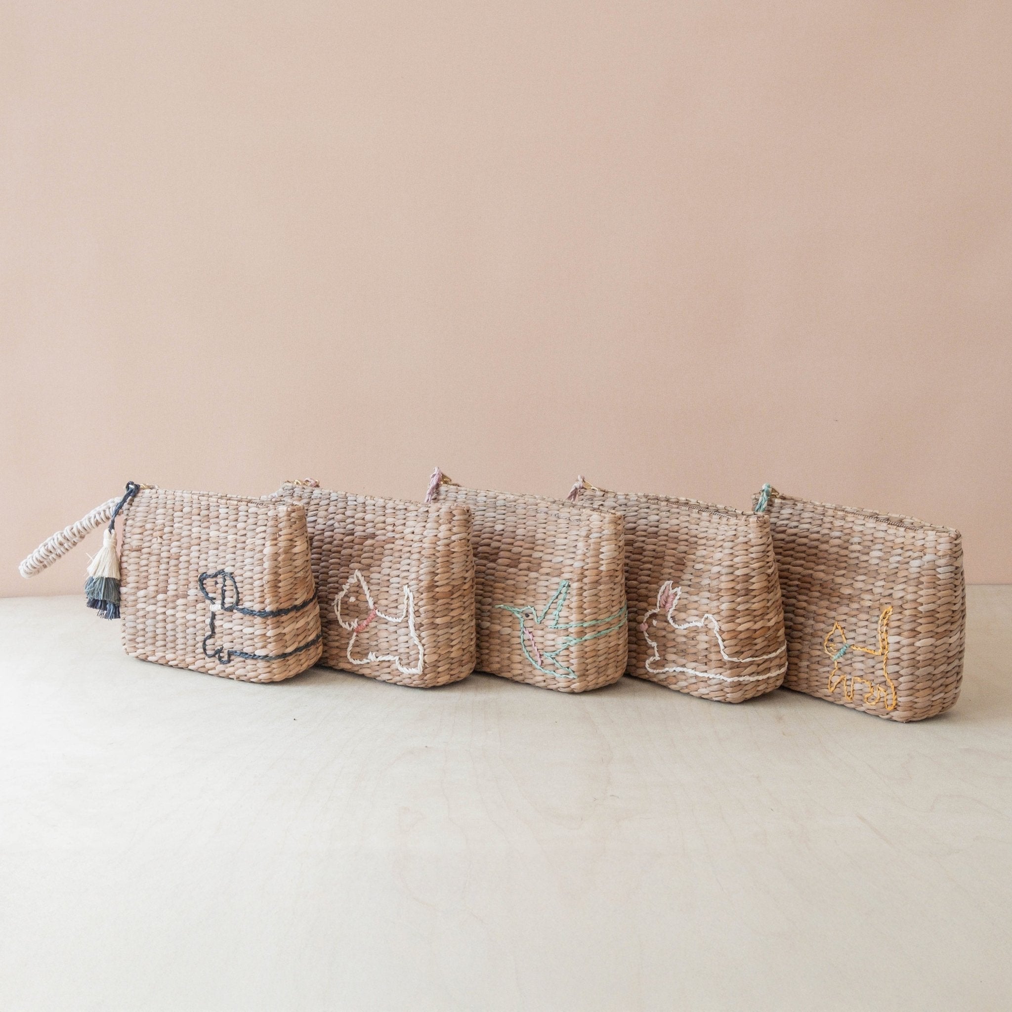 Handbags - Mini Woven Pouch with Wristlet and Embroidered Westie – Artisan Pouch | LIKHÂ - LIKHÂ