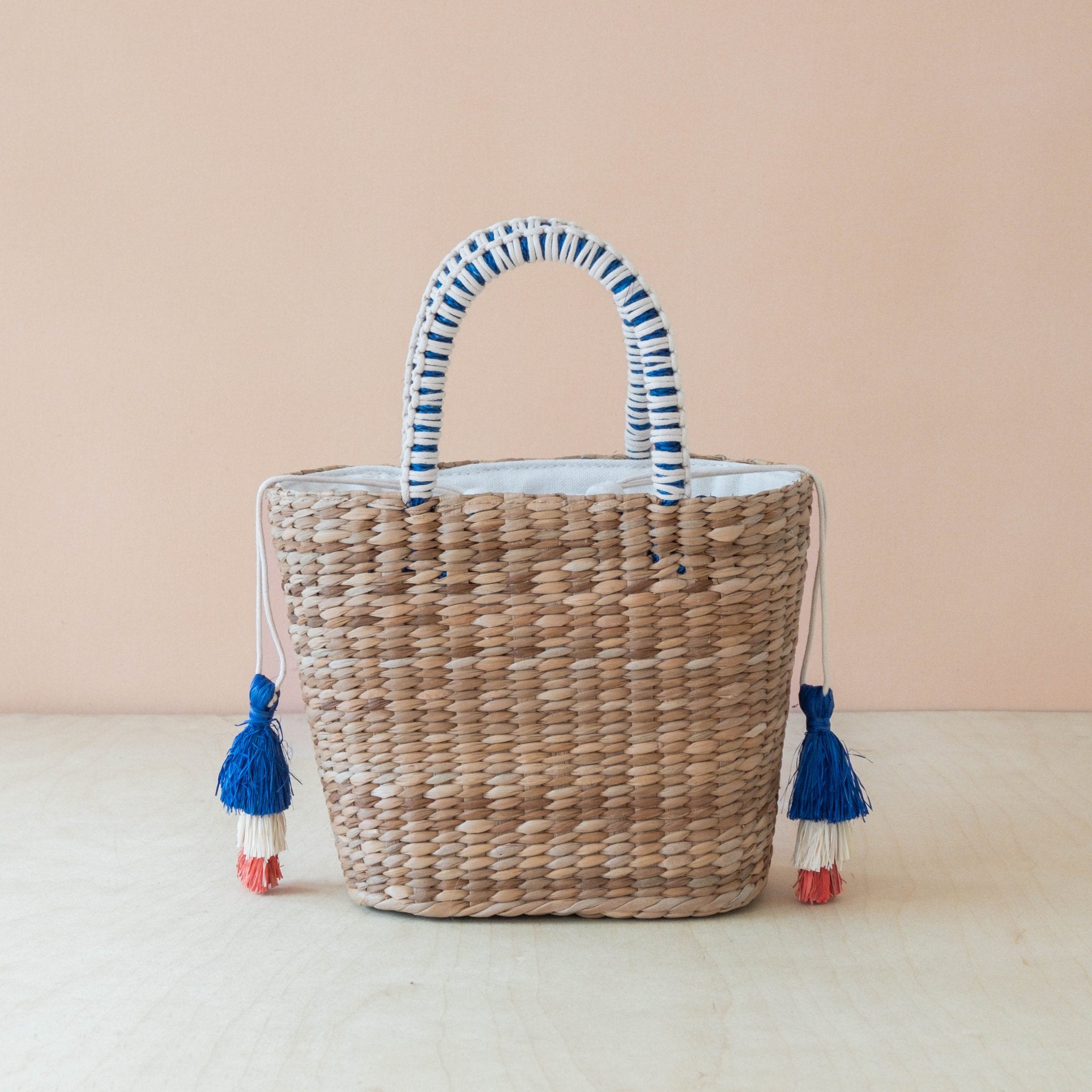 Handbags - Mini Woven Tote Bag with Embroidered Bonjour – Handwoven Beach Tote | LIKHÂ - LIKHÂ