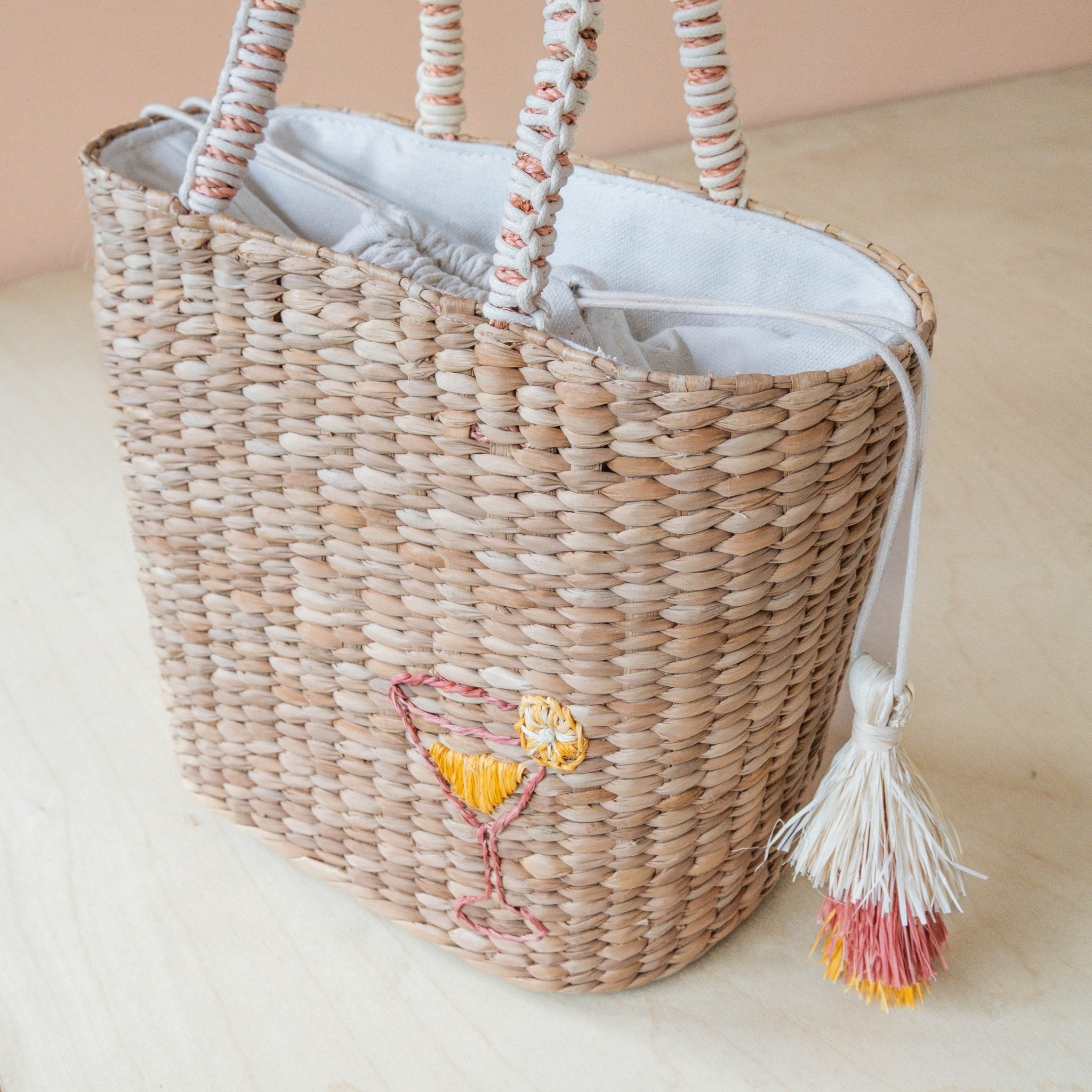 Handbags - Mini Woven Tote Bag with Embroidered Cocktail – Handcrafted Straw Tote | LIKHÂ - LIKHÂ