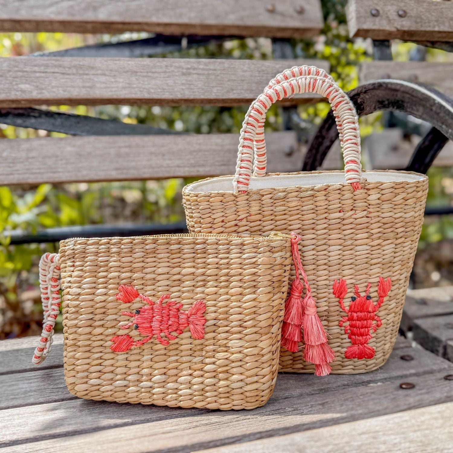 Handbags - Mini Woven Tote Bag with Embroidered Lobster – Handwoven Tote | LIKHÂ - LIKHÂ