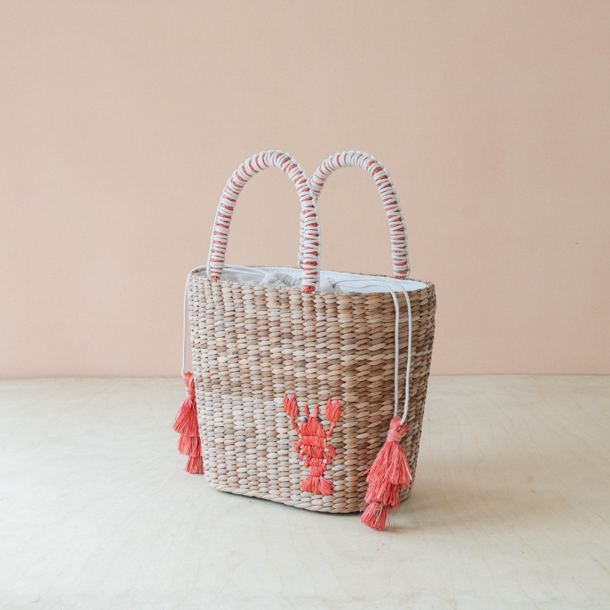 Handbags - Mini Woven Tote Bag with Embroidered Lobster – Handwoven Tote | LIKHÂ - LIKHÂ