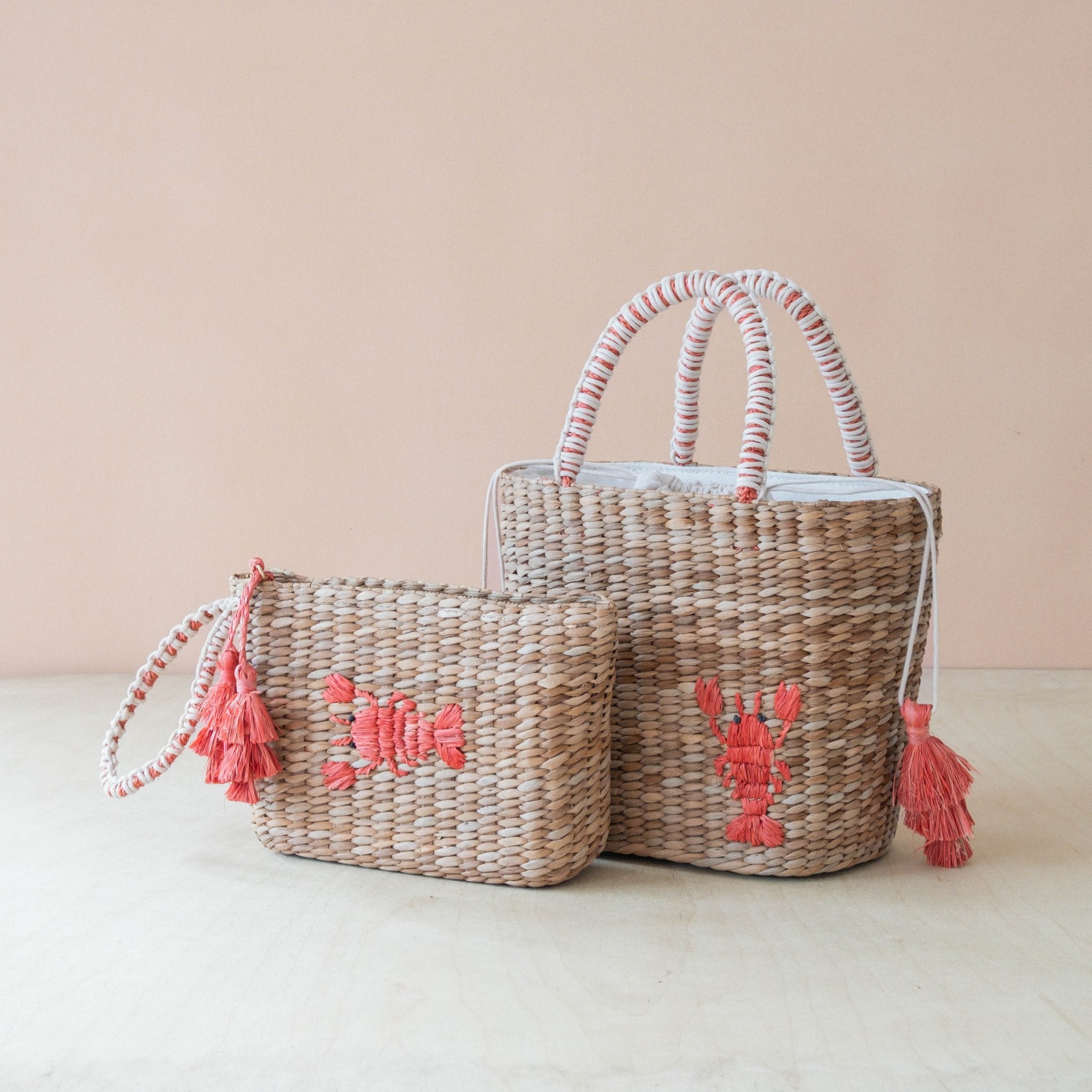 Handbags - Mini Woven Tote Bag with Embroidered Lobster – Handwoven Tote | LIKHÂ - LIKHÂ