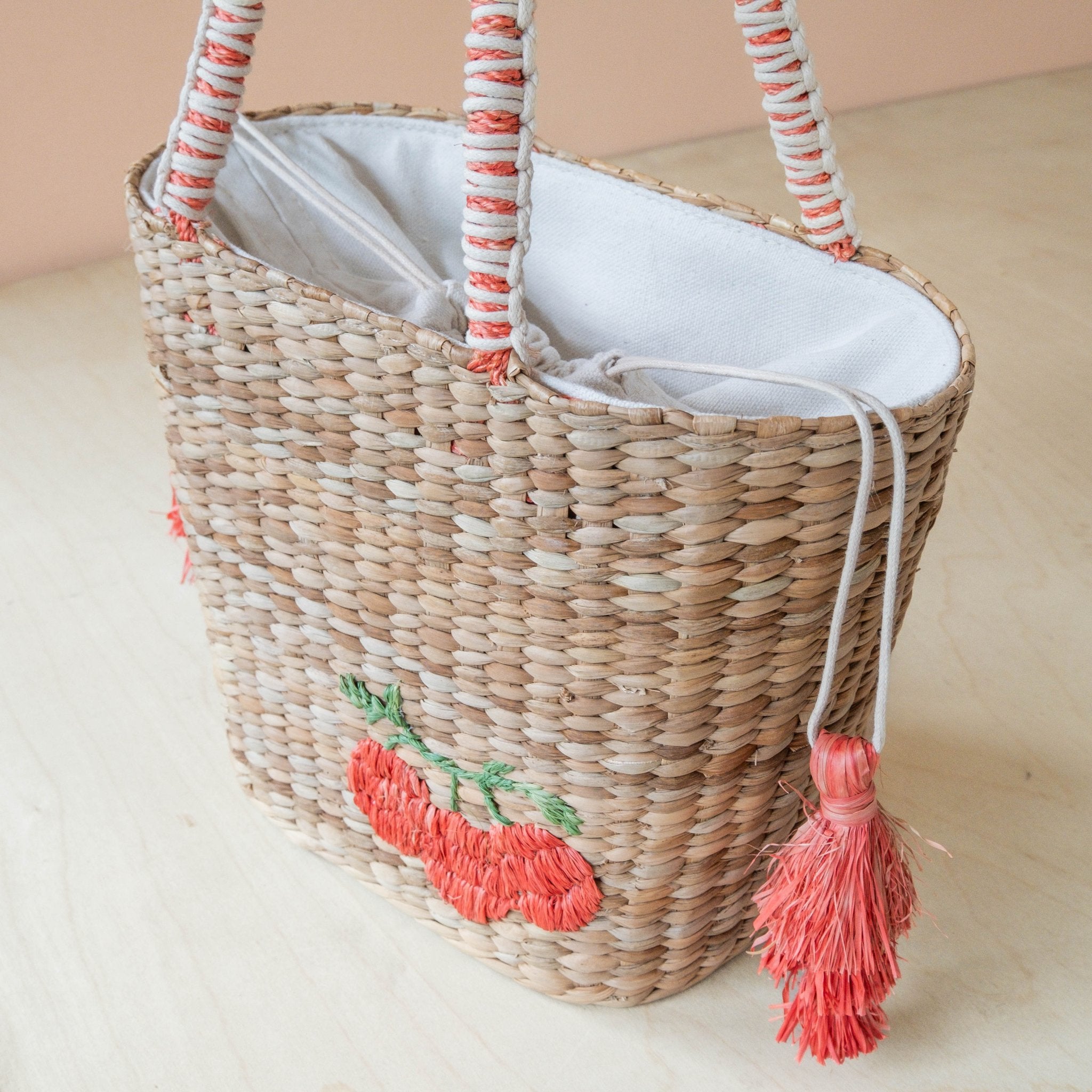 Handbags - Mini Woven Tote Bag with Embroidered Tomato – Everyday Woven Tote | LIKHÂ - LIKHÂ