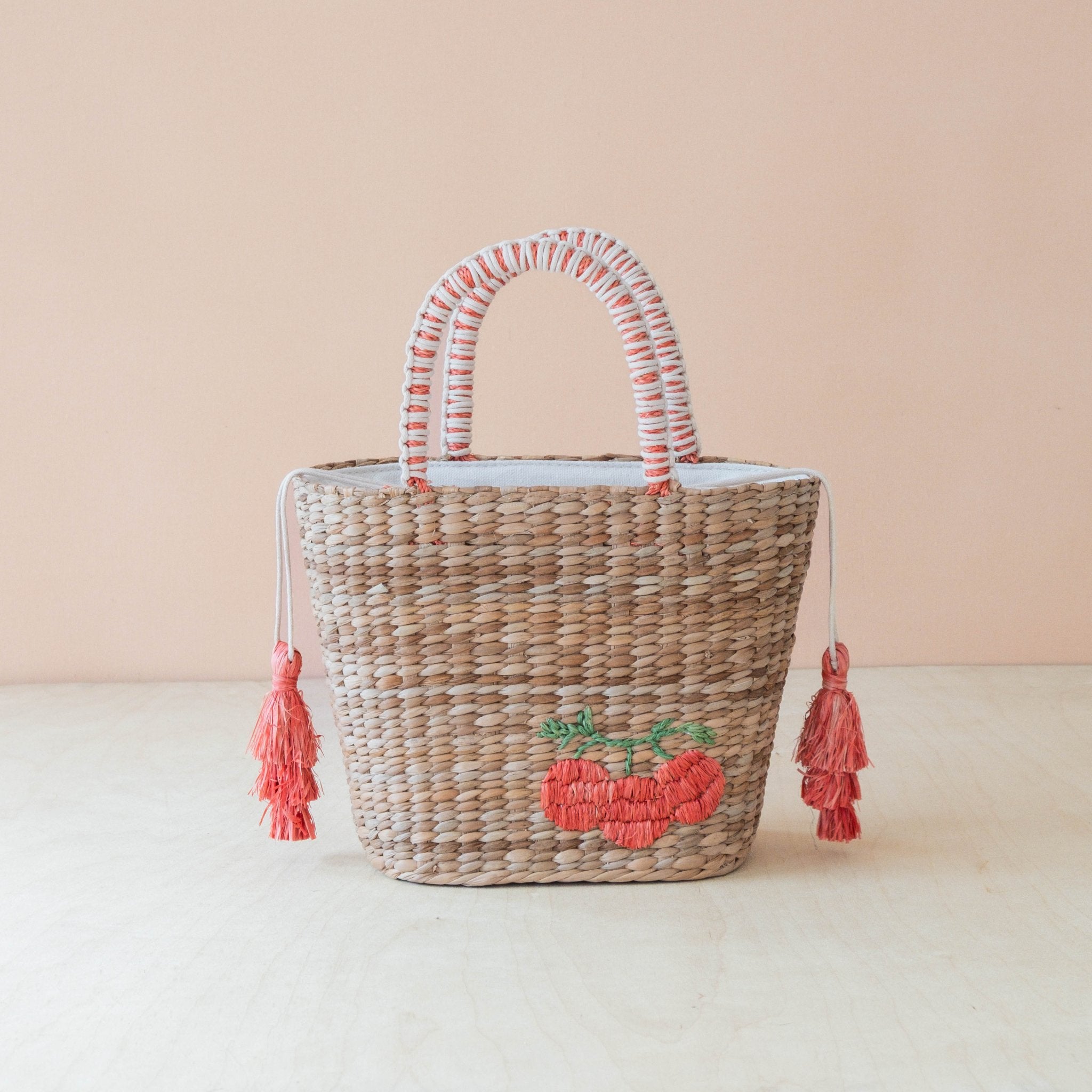 Handbags - Mini Woven Tote Bag with Embroidered Tomato – Everyday Woven Tote | LIKHÂ - LIKHÂ