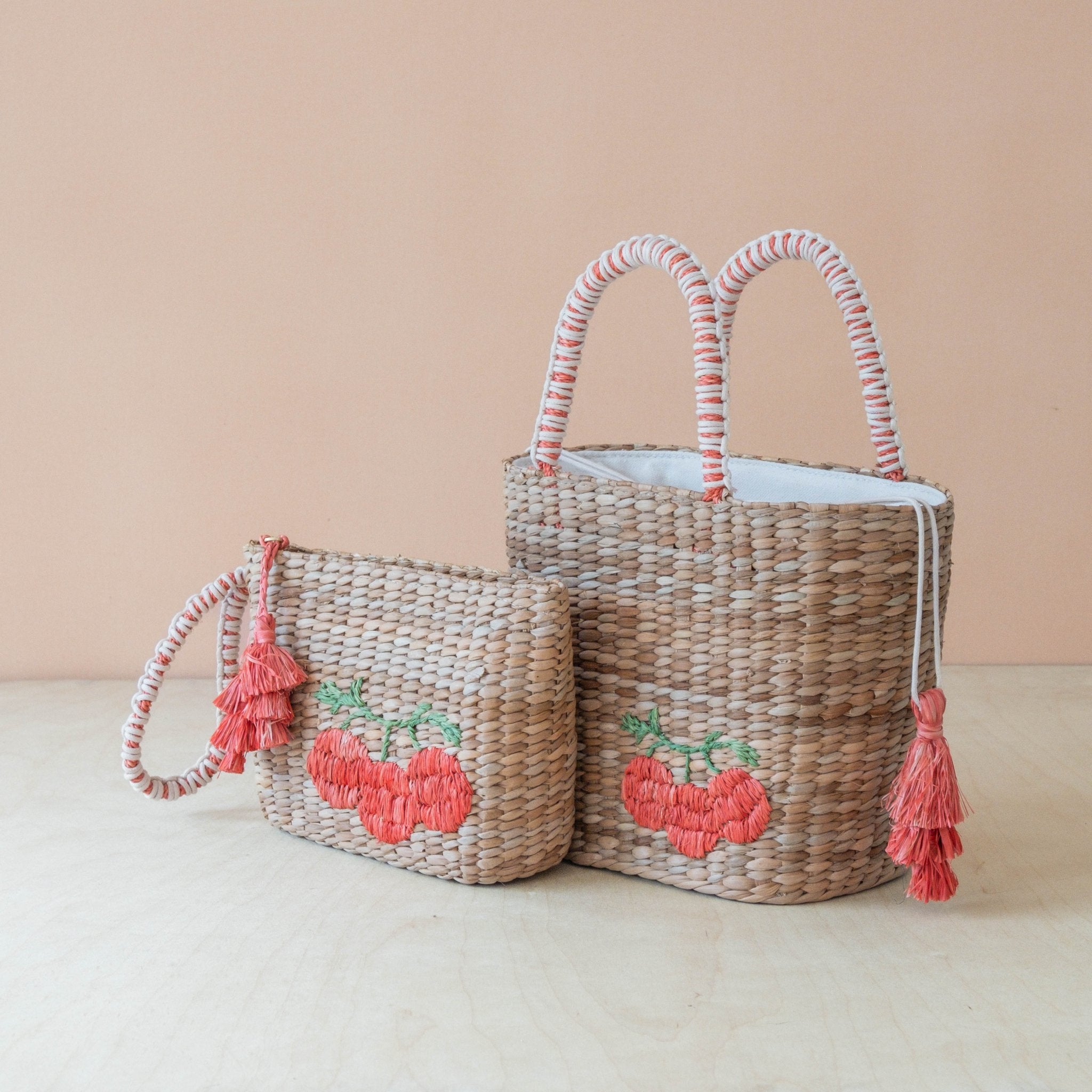 Handbags - Mini Woven Tote Bag with Embroidered Tomato – Everyday Woven Tote | LIKHÂ - LIKHÂ