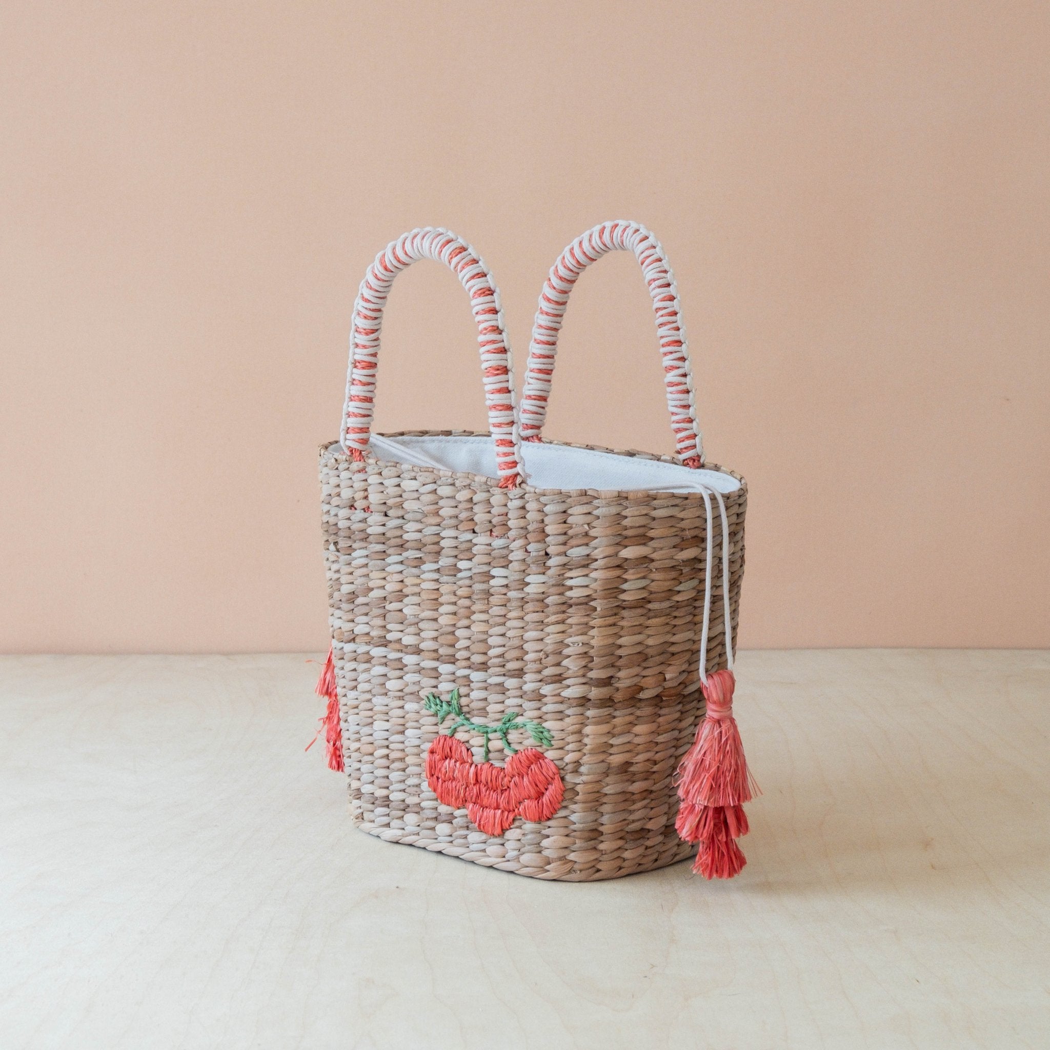 Handbags - Mini Woven Tote Bag with Embroidered Tomato – Everyday Woven Tote | LIKHÂ - LIKHÂ