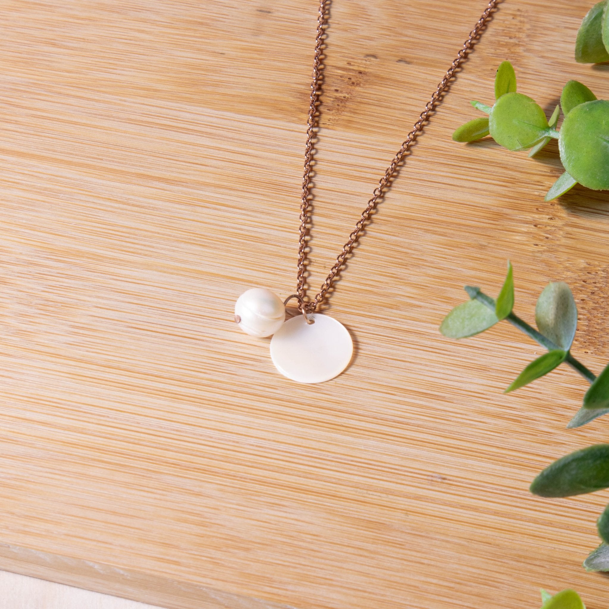 Jewelry, necklace - White Disc + Pearl Mother of Pearl Necklace - Minimalist Necklace | LIKHA - LIKHÂ