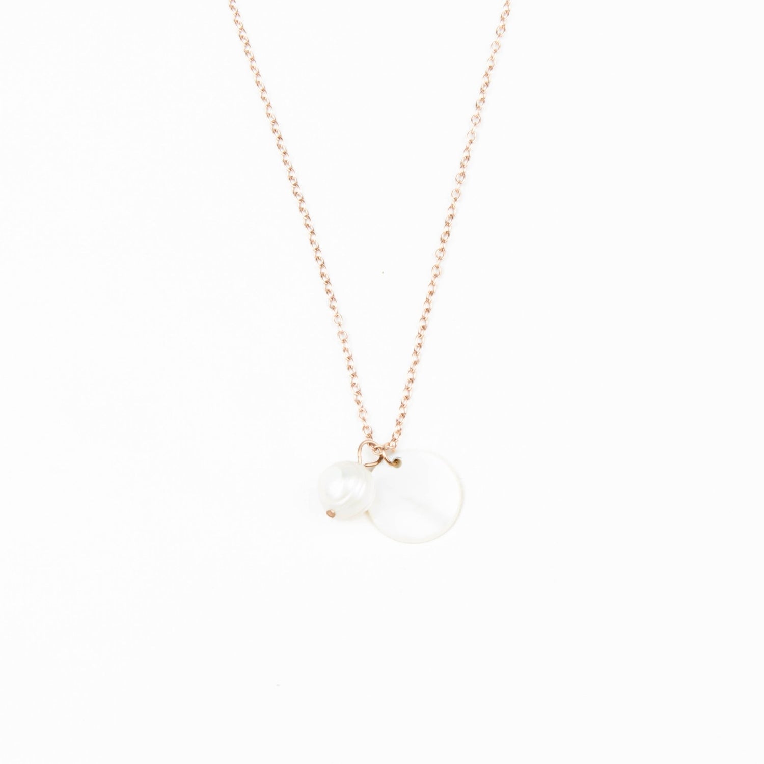Jewelry, necklace - White Disc + Pearl Mother of Pearl Necklace - Minimalist Necklace | LIKHA - LIKHÂ