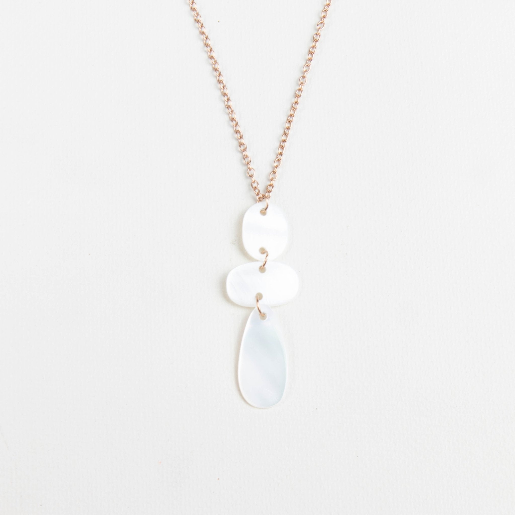 Jewelry, necklace - White Mother of Pearl Round, Oval, and Raindrop Necklace with Rose Gold Chain - Mother of Pearl Jewelry | LIKHA - LIKHÂ