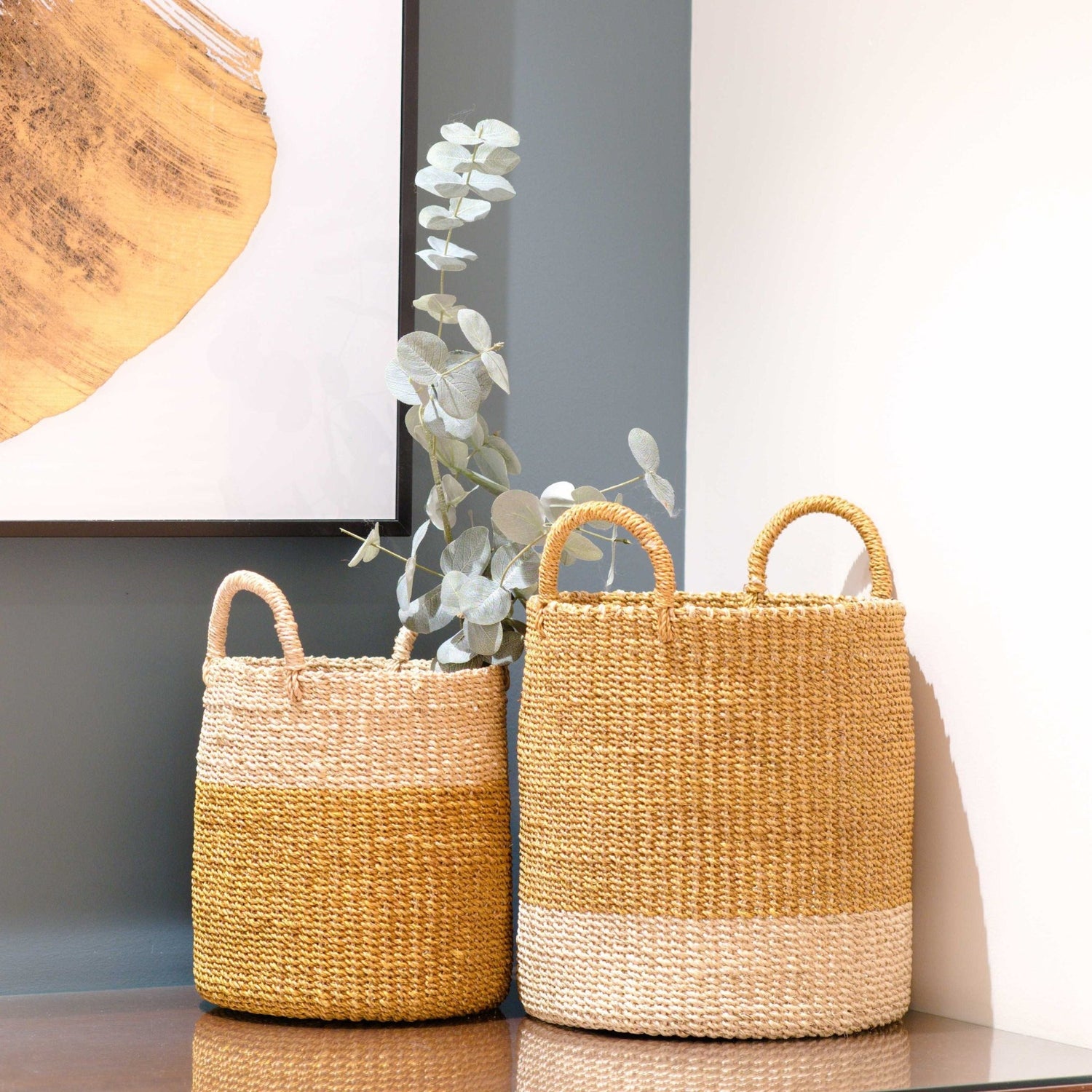 - Mustard Baskets with Handle, set of 2 - Cylinder Baskets | LIKHÂ - LIKHÂ