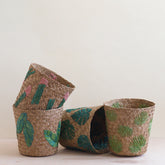 Baskets - Banana Leaf Embroidery Soft Woven Basket - Plant Baskets | LIKHÂ - LIKHÂ