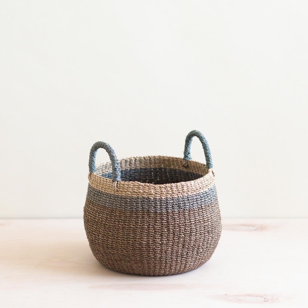 Baskets - Brown Tabletop Bulge Basket with Handle - Catch-all Basket | LIKHÂ - LIKHÂ