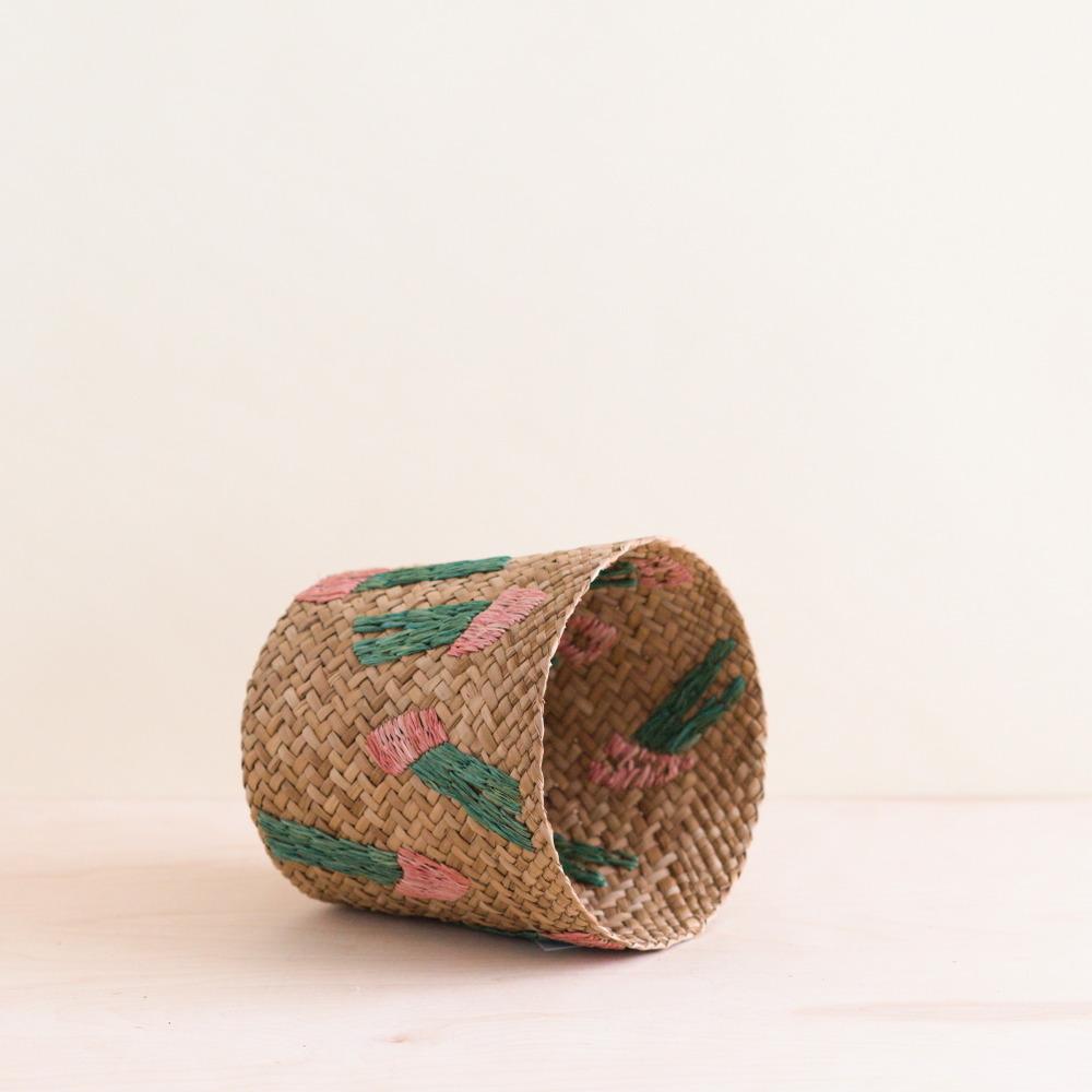 Baskets - Cactus Embroidery Soft Natural Basket - Handmade Bins | LIKHÂ - LIKHÂ