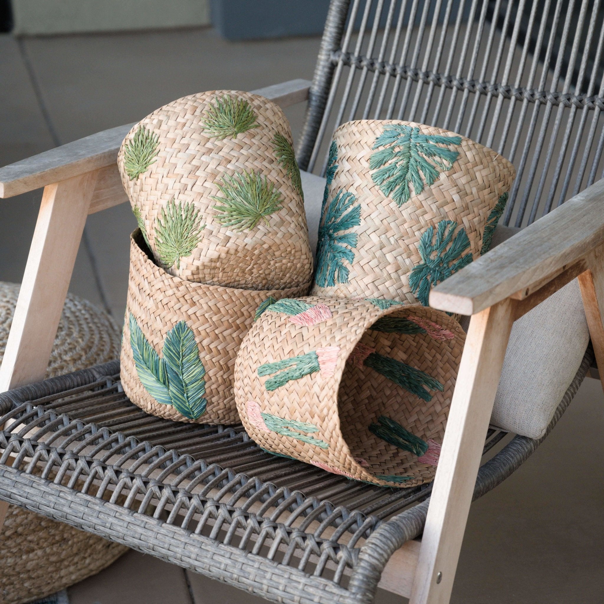 Baskets - Cactus Embroidery Soft Natural Basket - Handmade Bins | LIKHÂ - LIKHÂ