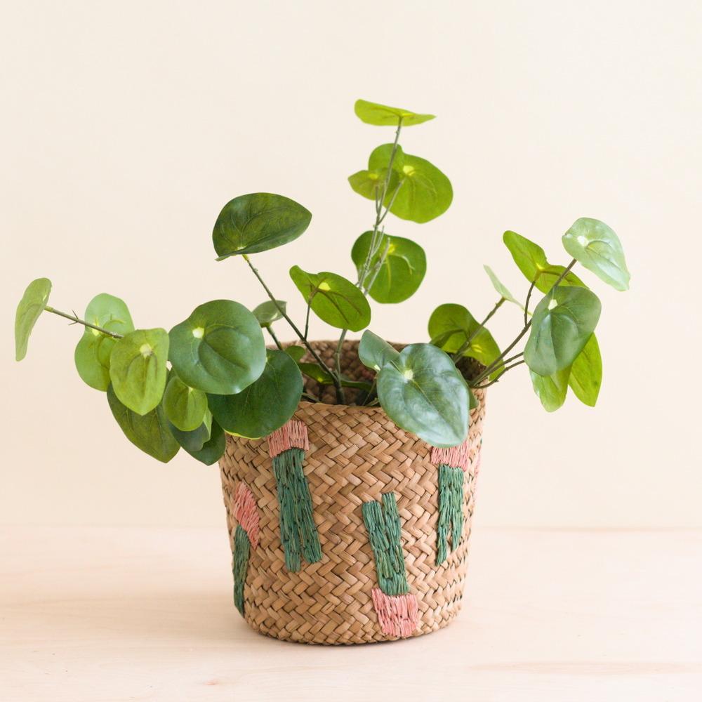 Baskets - Cactus Embroidery Soft Natural Basket - Handmade Bins | LIKHÂ - LIKHÂ