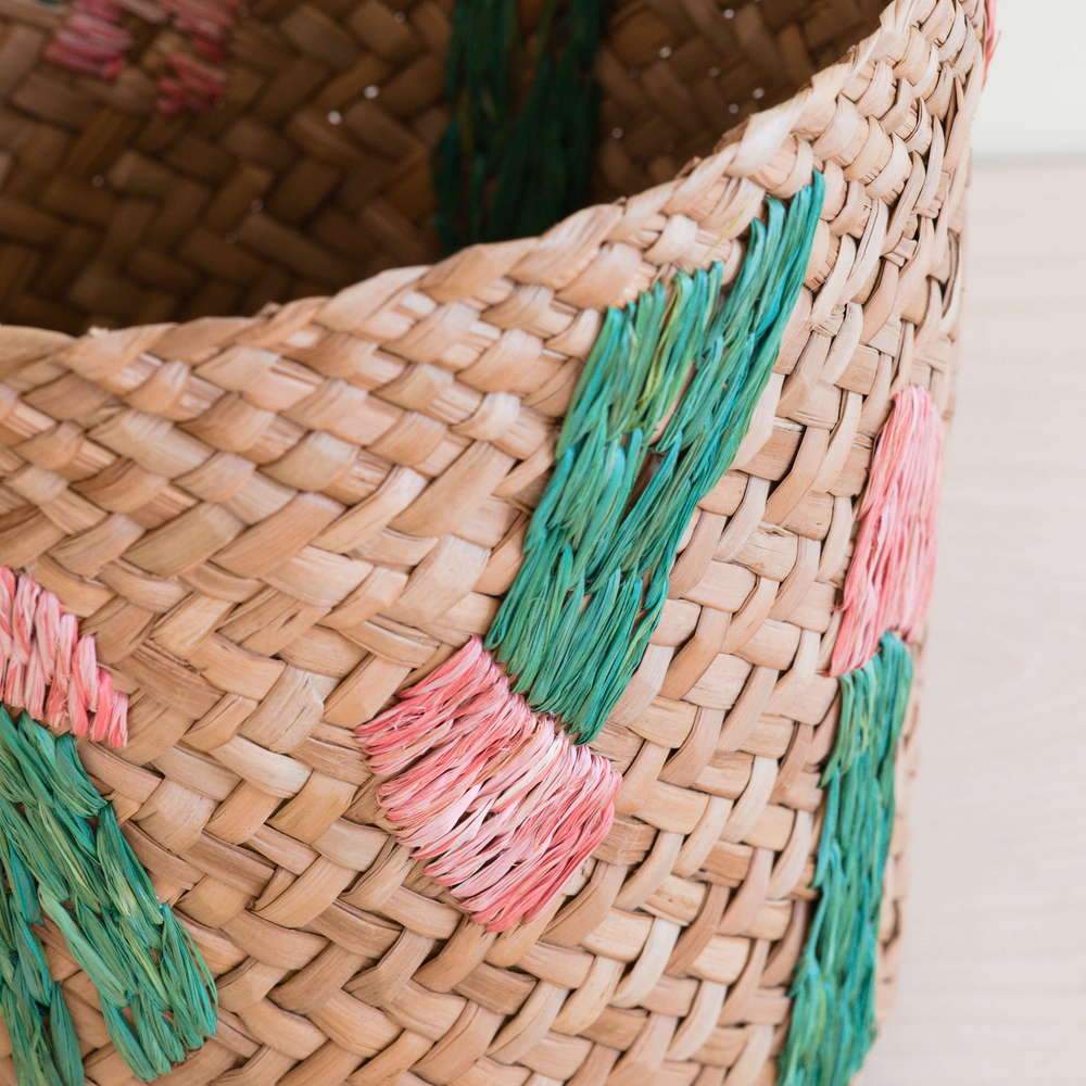 Baskets - Cactus Embroidery Soft Natural Basket - Handmade Bins | LIKHÂ - LIKHÂ