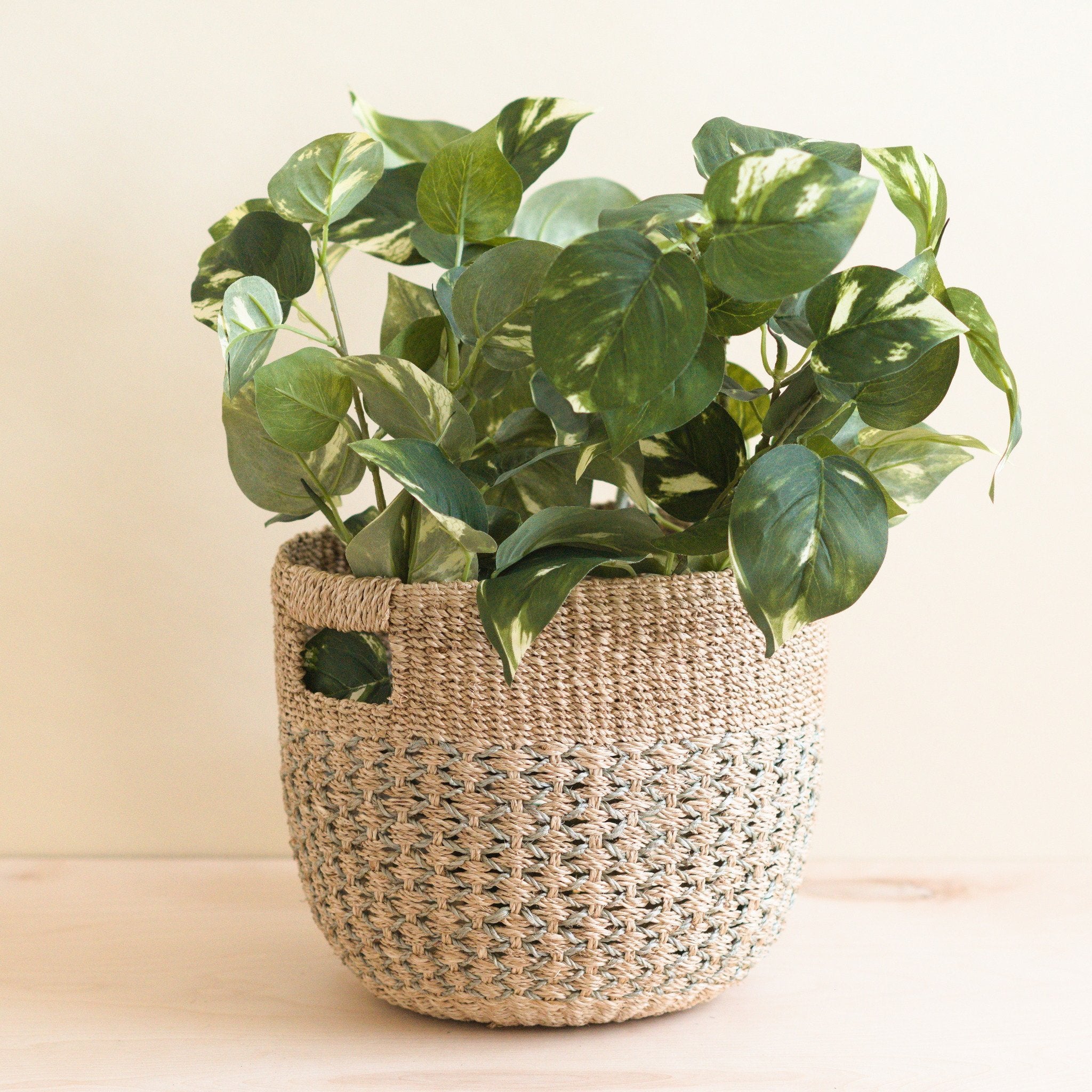 Baskets - Grey Patterned Round Woven Basket - Handcrafted Bins | LIKHÂ - LIKHÂ